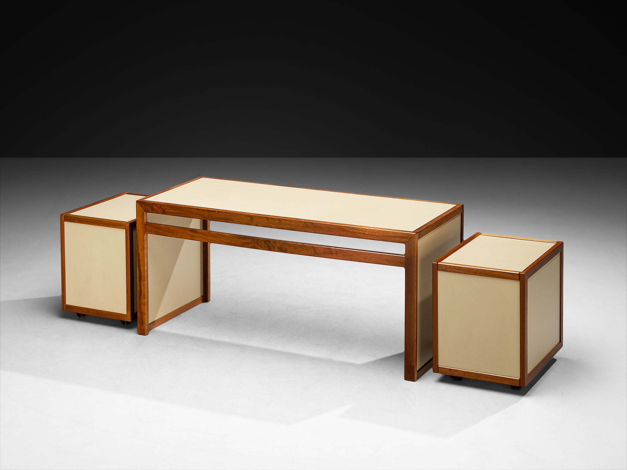 André Sornay Rare Writing Desk with Movable Cabinets in Mahogany Tables Morentz