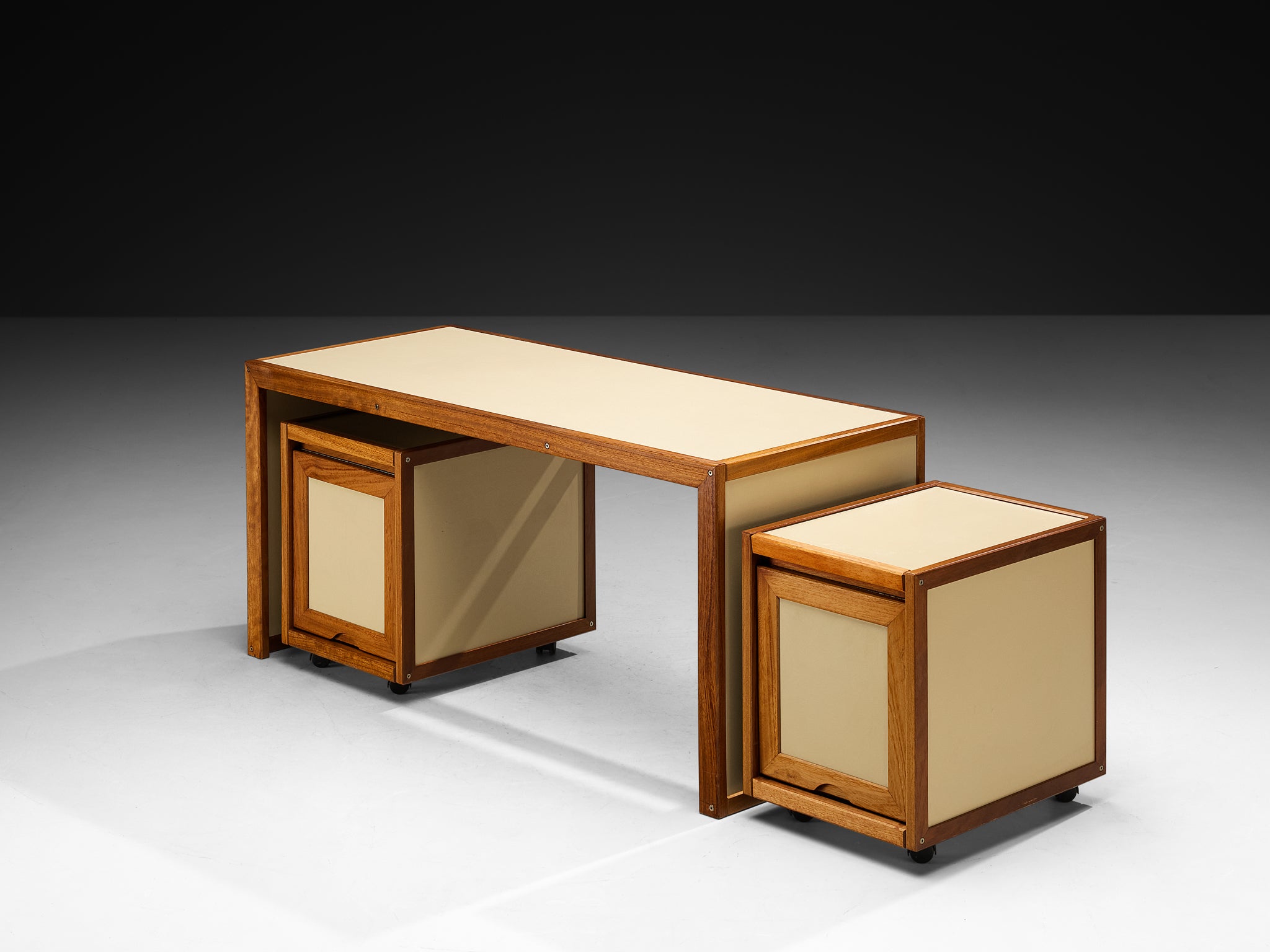 André Sornay Rare Writing Desk with Movable Cabinets in Mahogany Tables Morentz