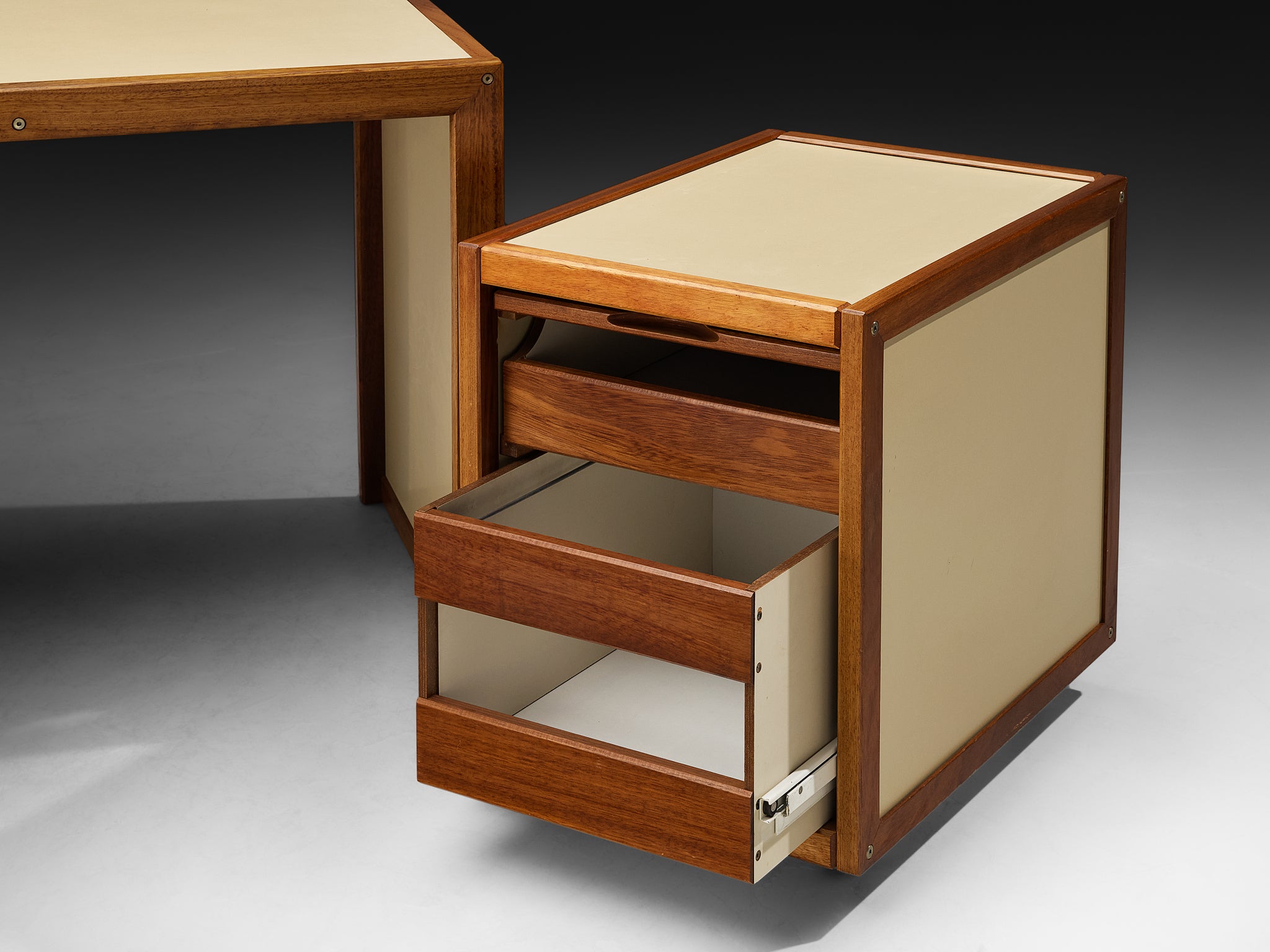 André Sornay Rare Writing Desk with Movable Cabinets in Mahogany Tables Morentz