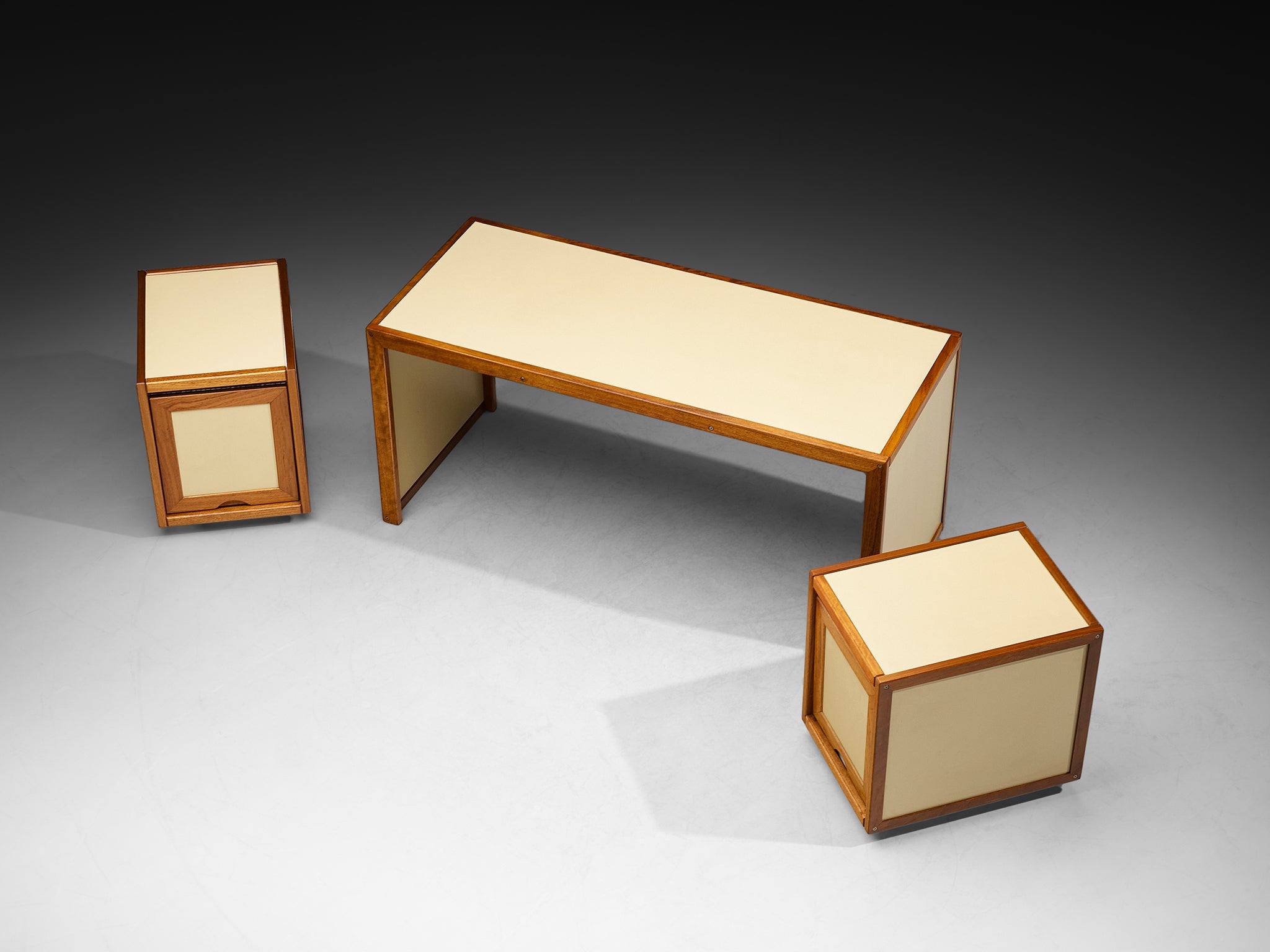 André Sornay Rare Writing Desk with Movable Cabinets in Mahogany Tables Morentz