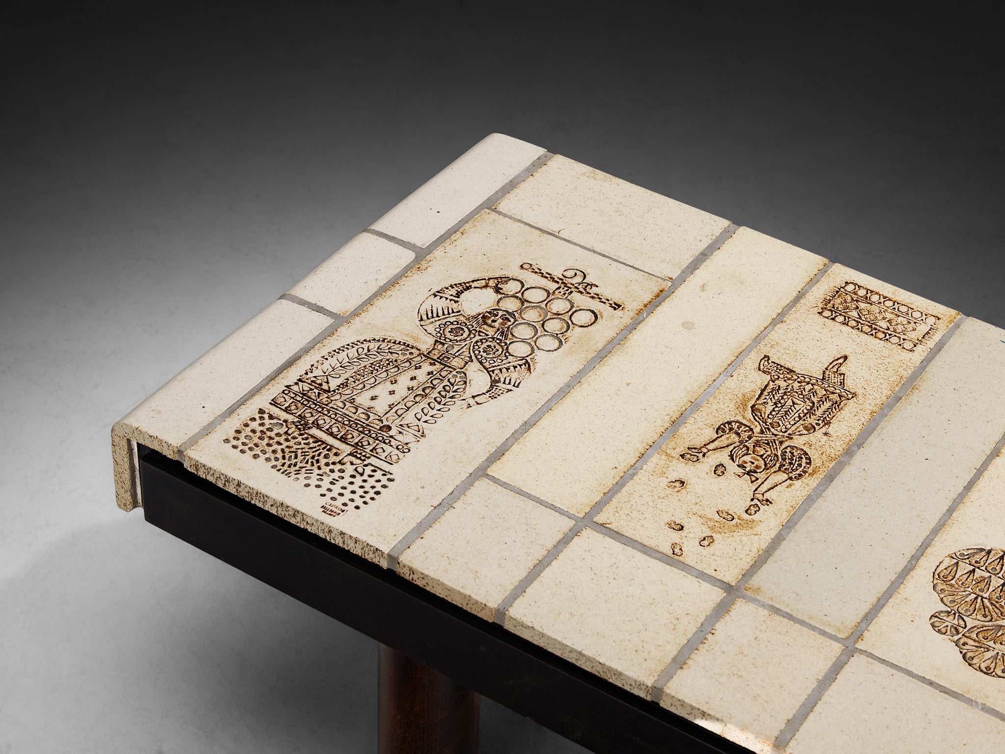 Roger Capron Coffee table with Illustrative Imprints in Ceramic and Wood Tables Morentz