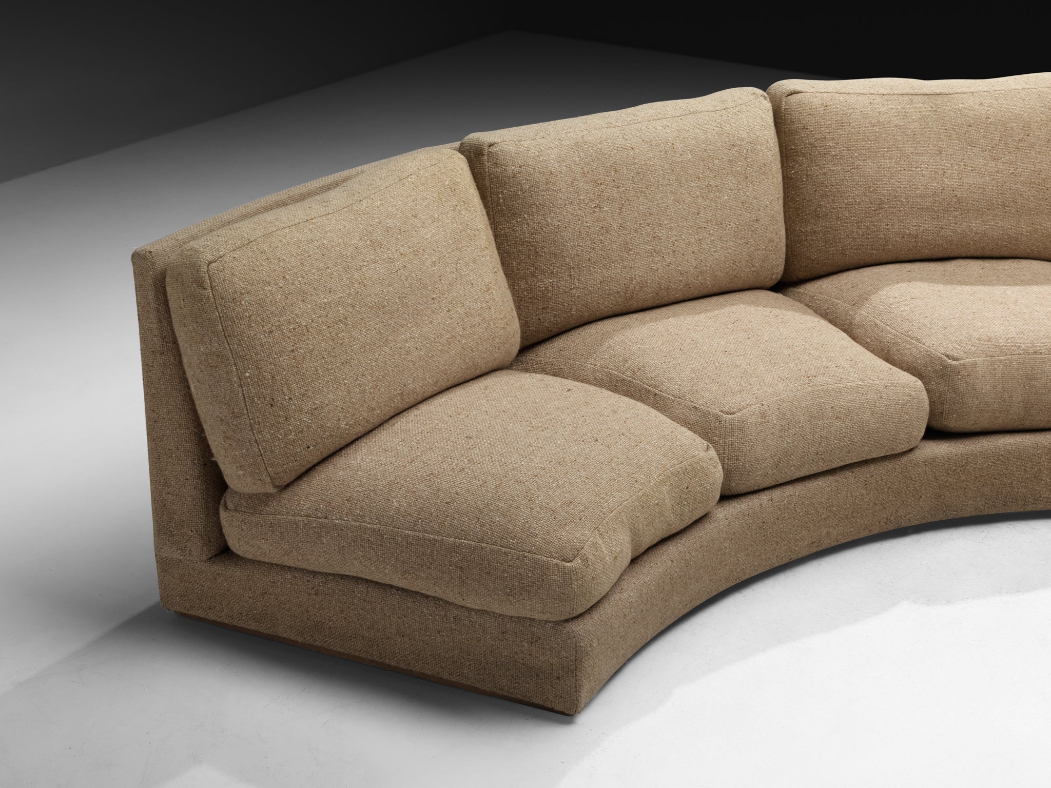 Grand French Mid-Century Modern Modular Curved Sofa in Beige Wool 515cm/202.76in Seating Morentz