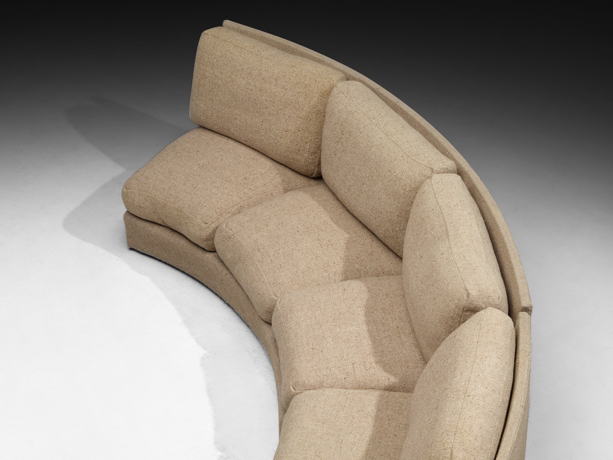 Grand French Mid-Century Modern Modular Curved Sofa in Beige Wool 515cm/202.76in Seating Morentz