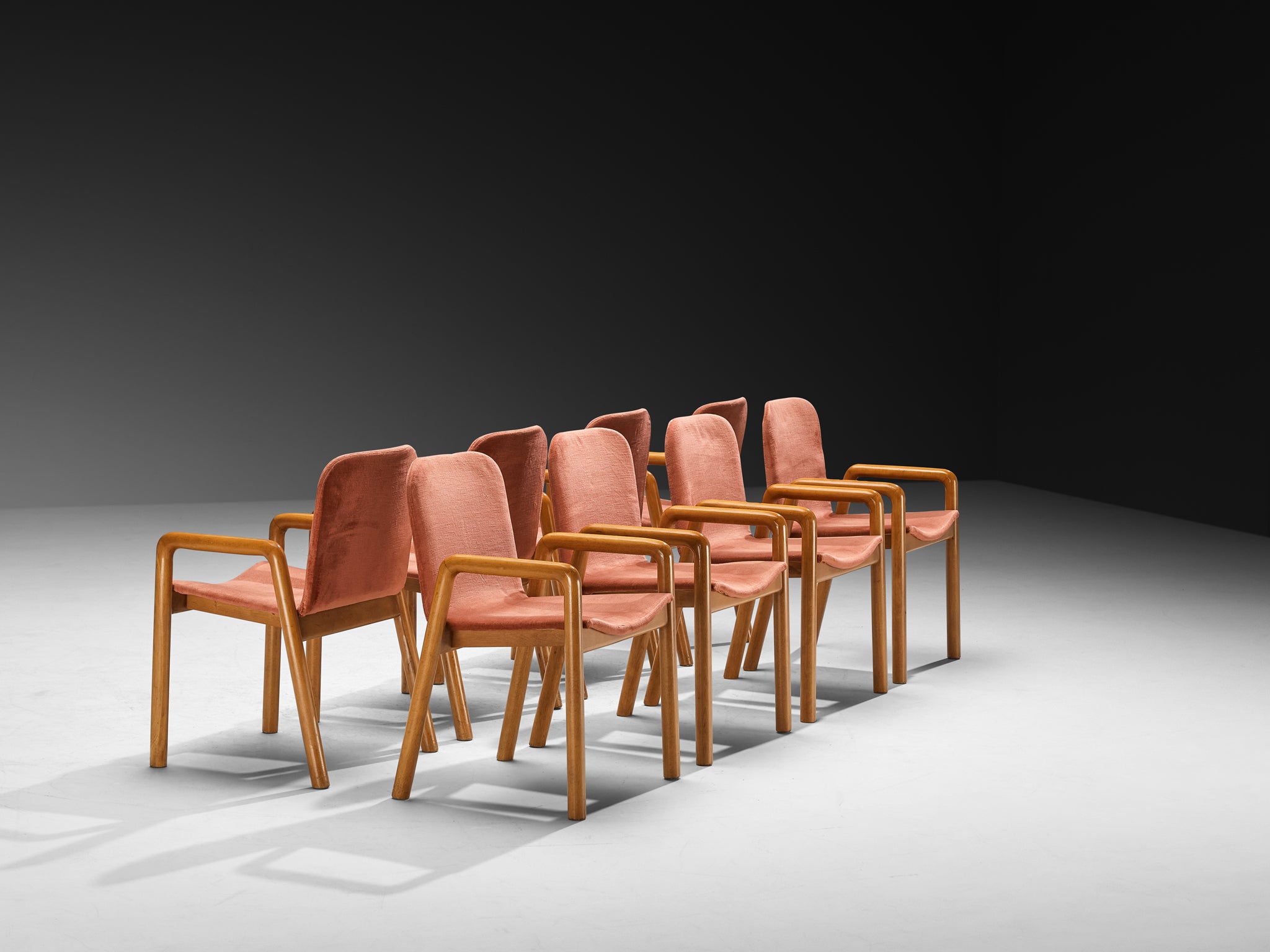 Guido Faleschini for I4 Mariani Set of Eight 'Dilos' Dining Chairs in Dusty Rose Velvet Seating Morentz