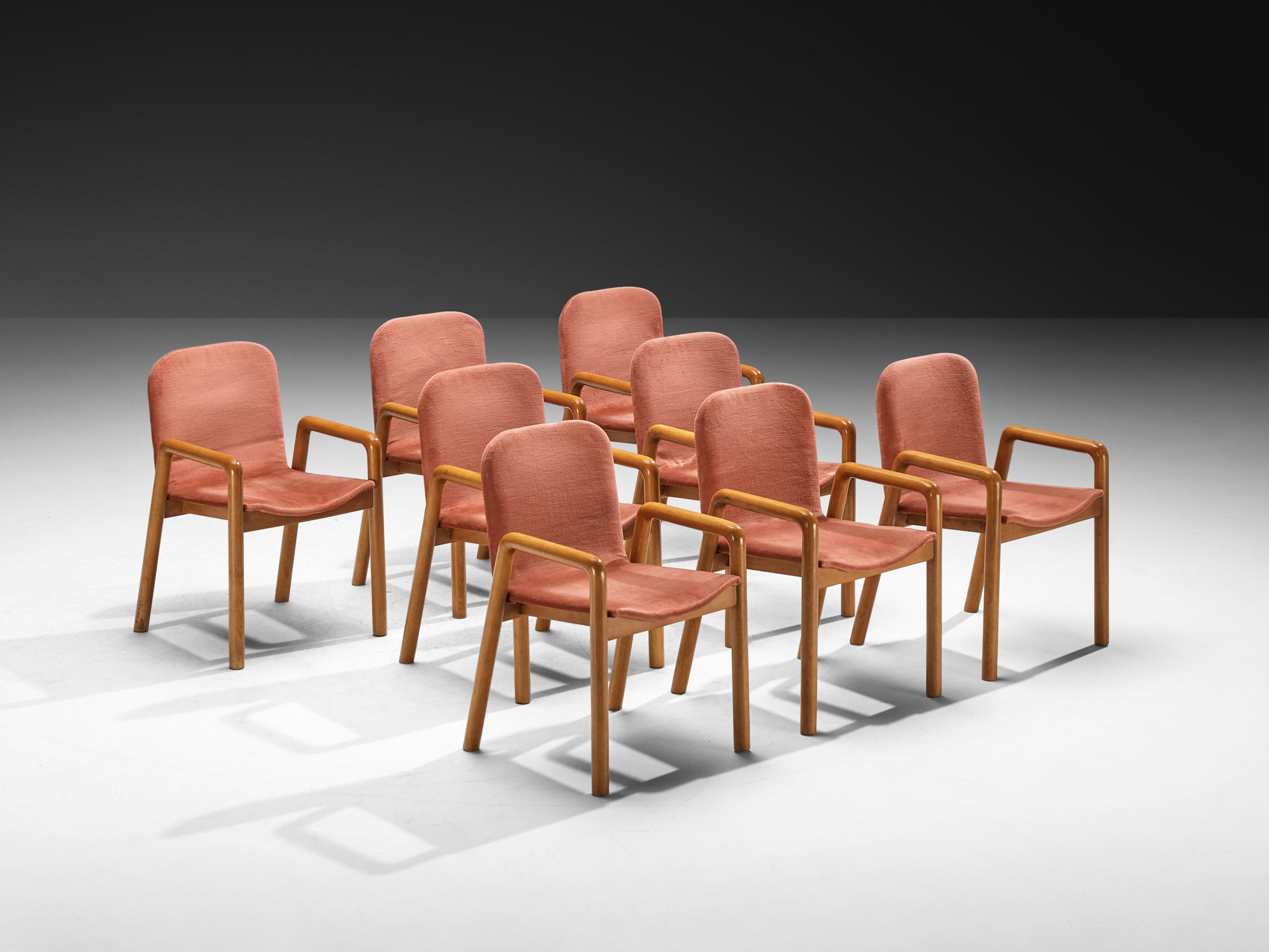 Guido Faleschini for I4 Mariani Set of Eight 'Dilos' Dining Chairs in Dusty Rose Velvet