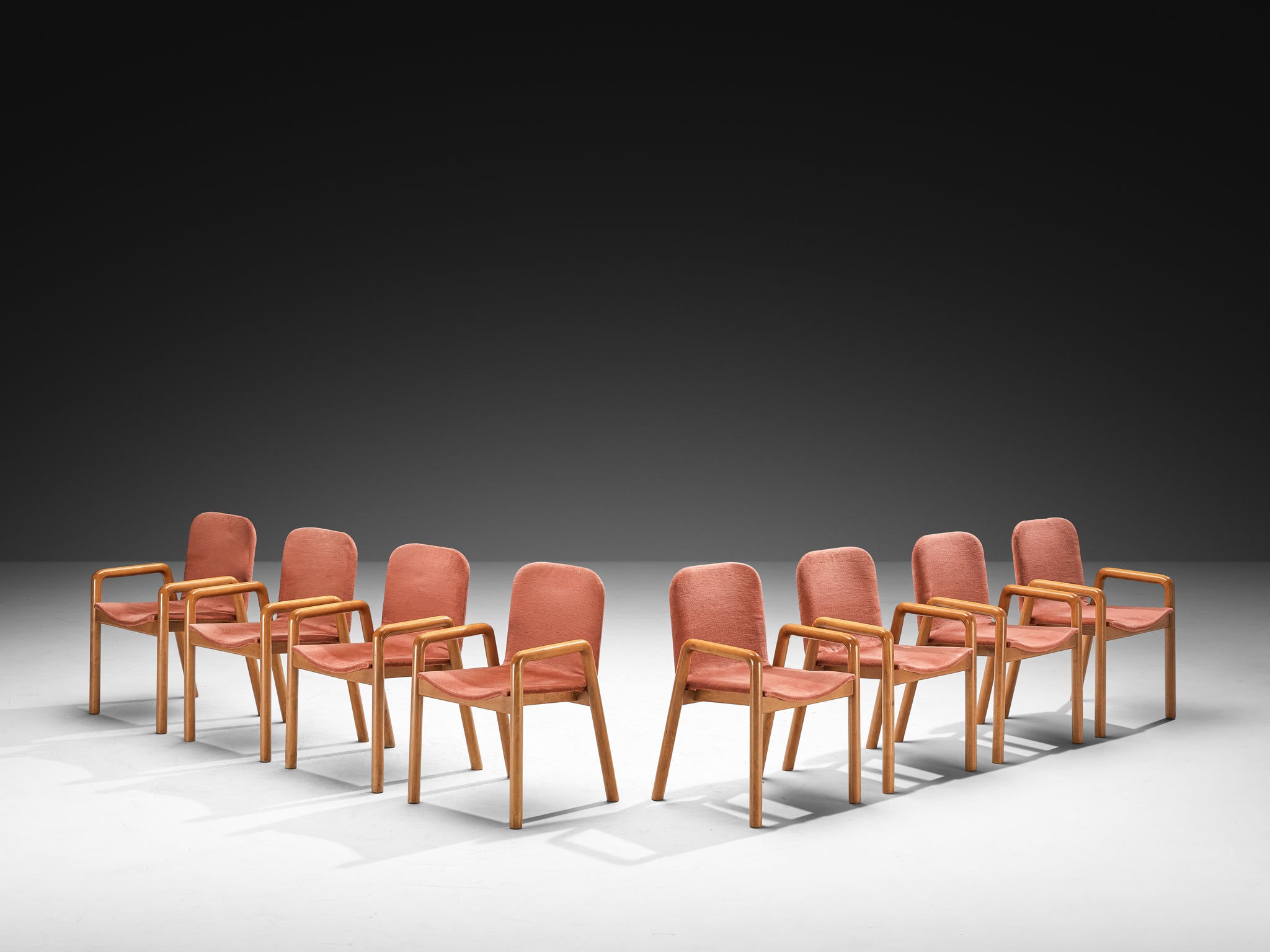 Guido Faleschini for I4 Mariani Set of Eight 'Dilos' Dining Chairs in Dusty Rose Velvet Seating Morentz