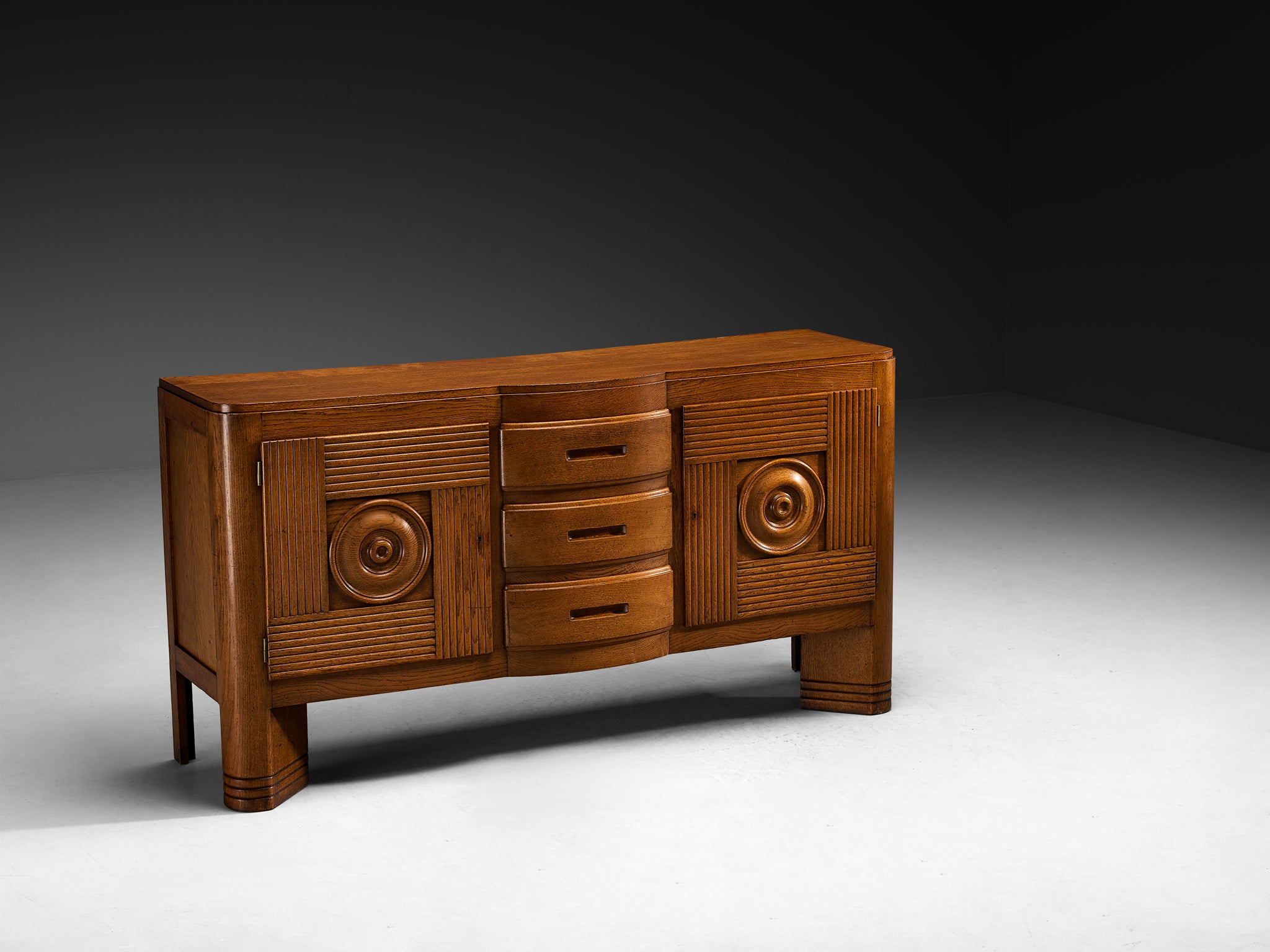 Graphic French Art Deco Sideboard in Patinated Oak
