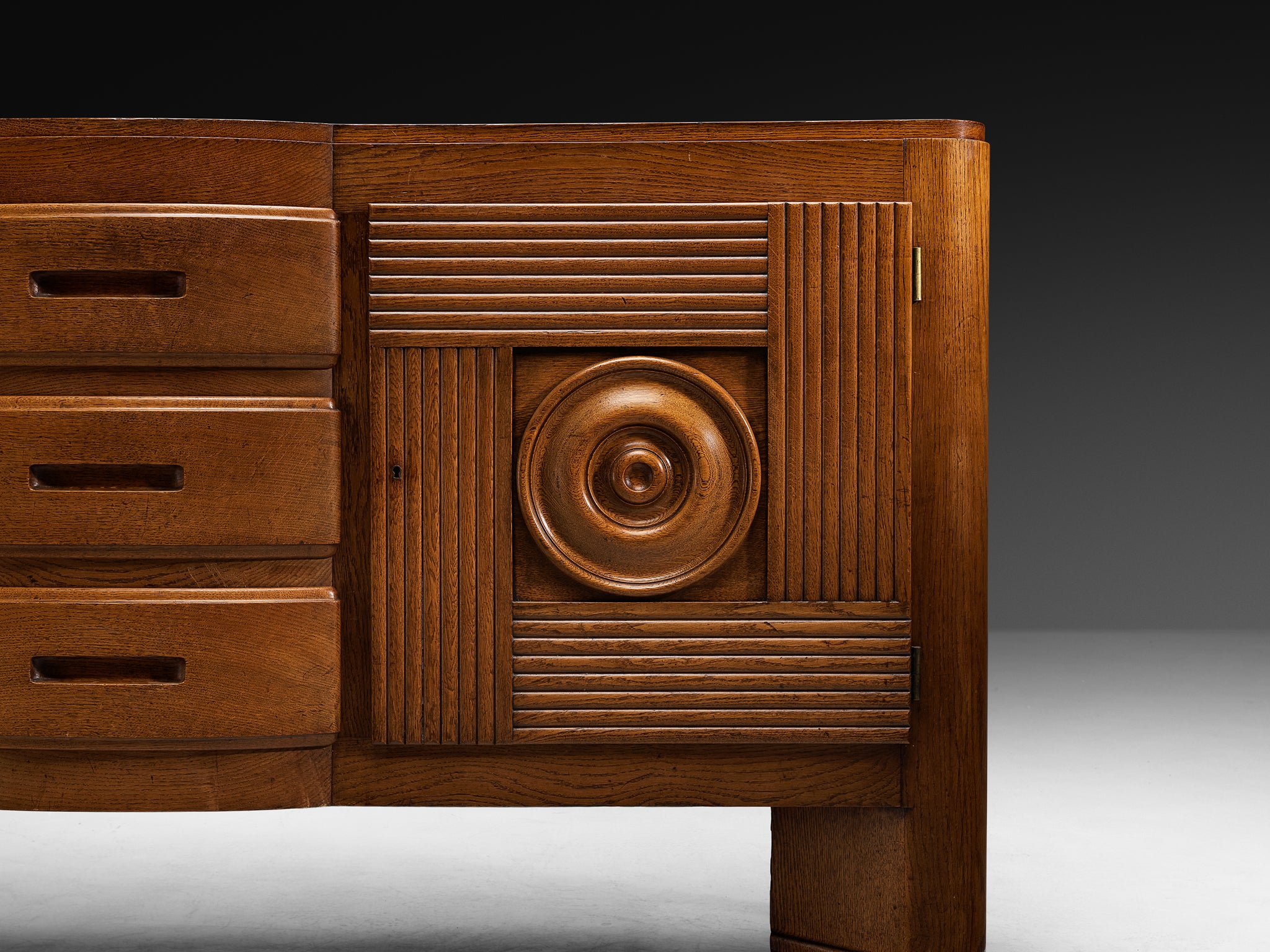 Graphic French Art Deco Sideboard in Patinated Oak
