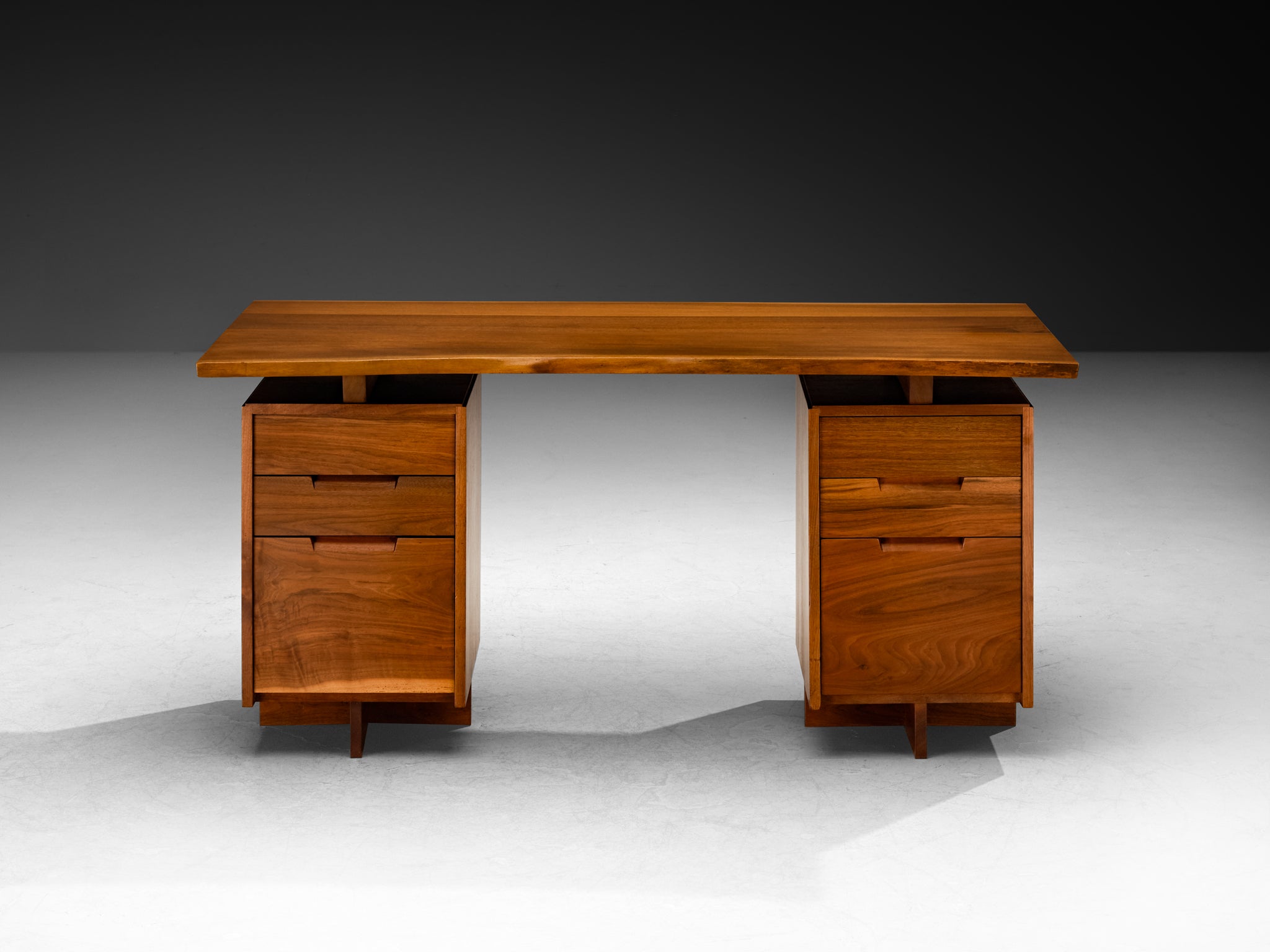 George Nakashima Double Pedestal Desk with Live-Edge Top Tables Morentz