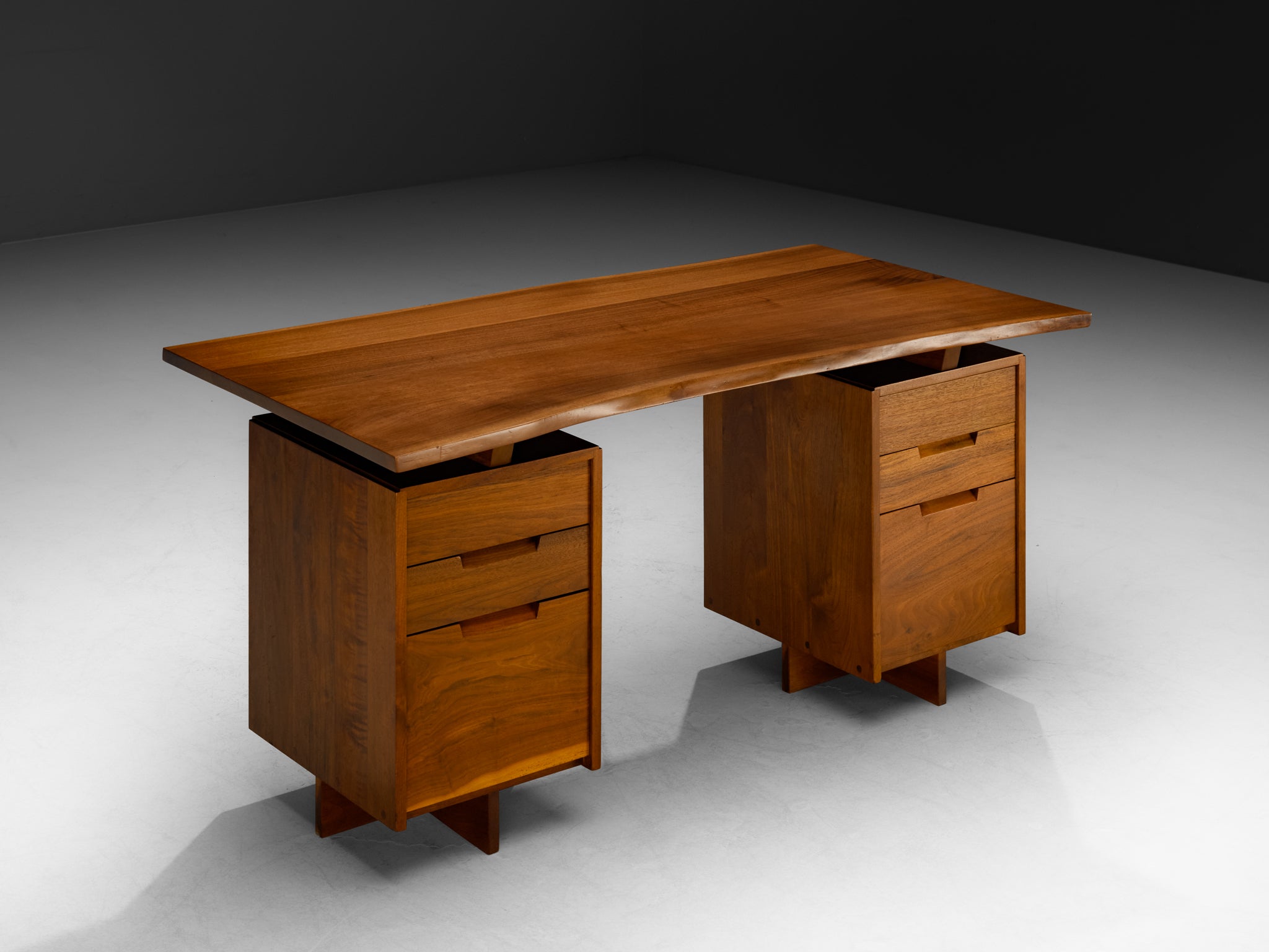 George Nakashima Double Pedestal Desk with Live-Edge Top Tables Morentz