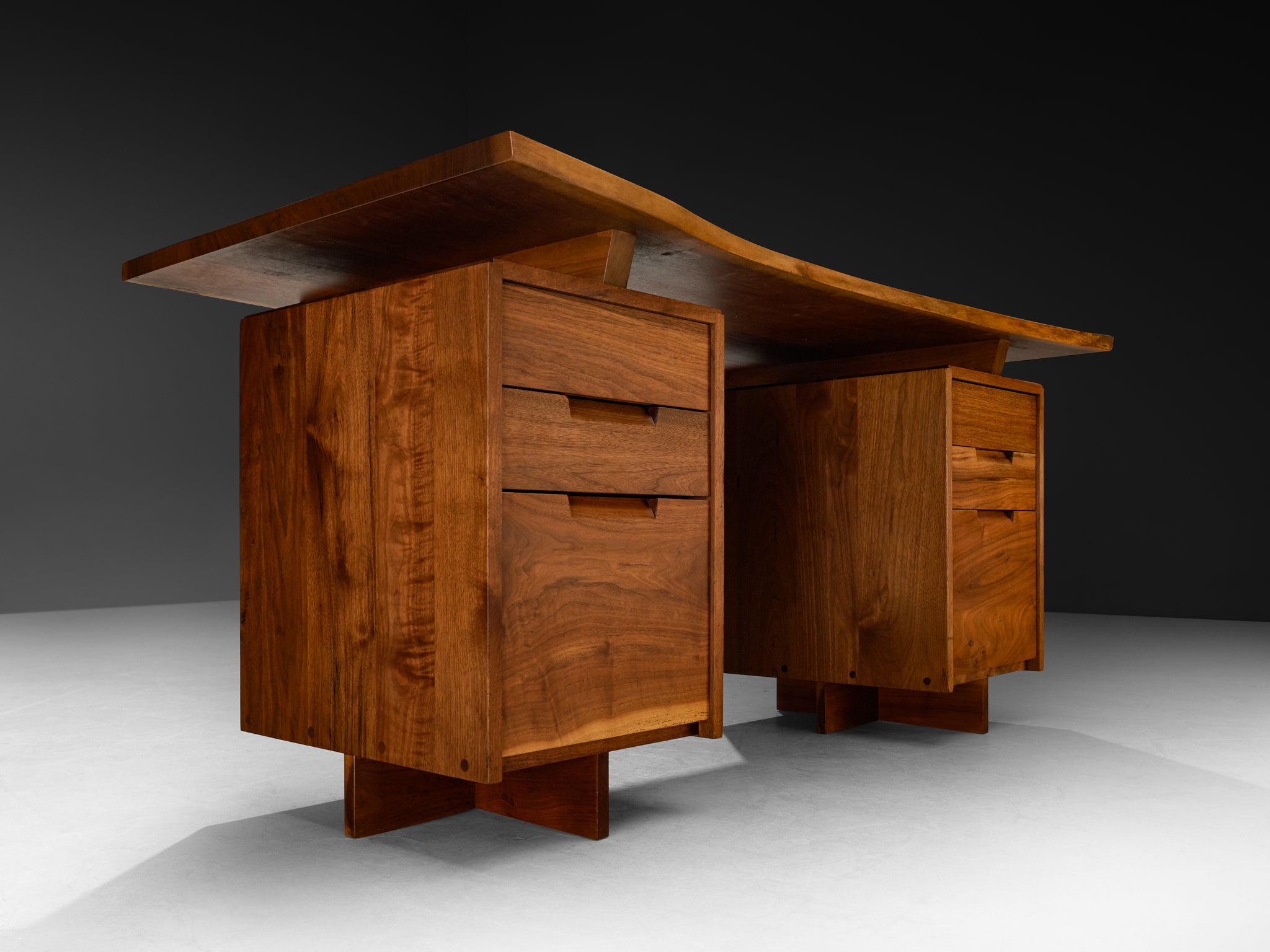 George Nakashima Double Pedestal Desk with Live-Edge Top Tables Morentz