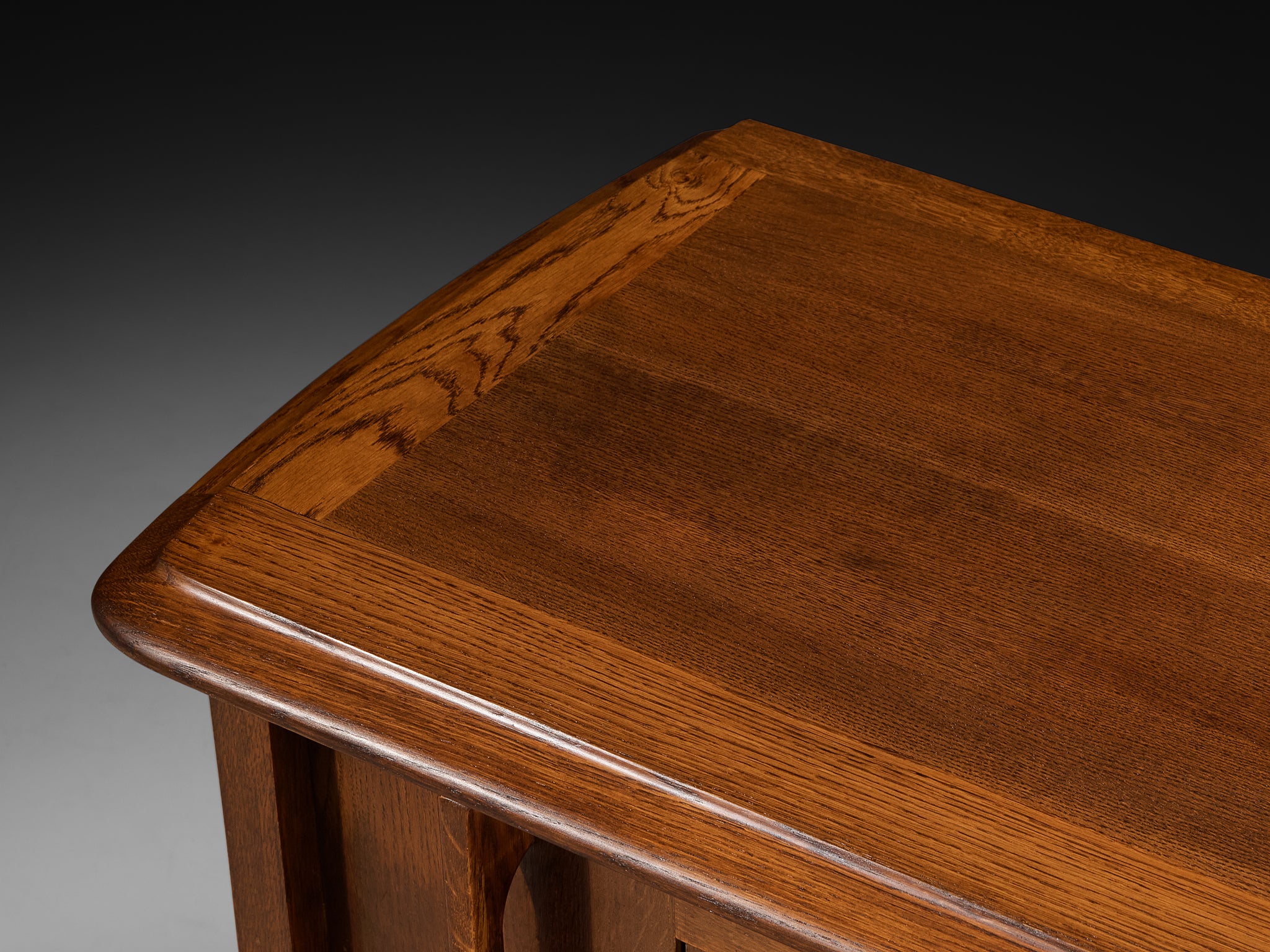 Guillerme et Chambron Sculptural Carved Sideboard in Solid Oak and Brass