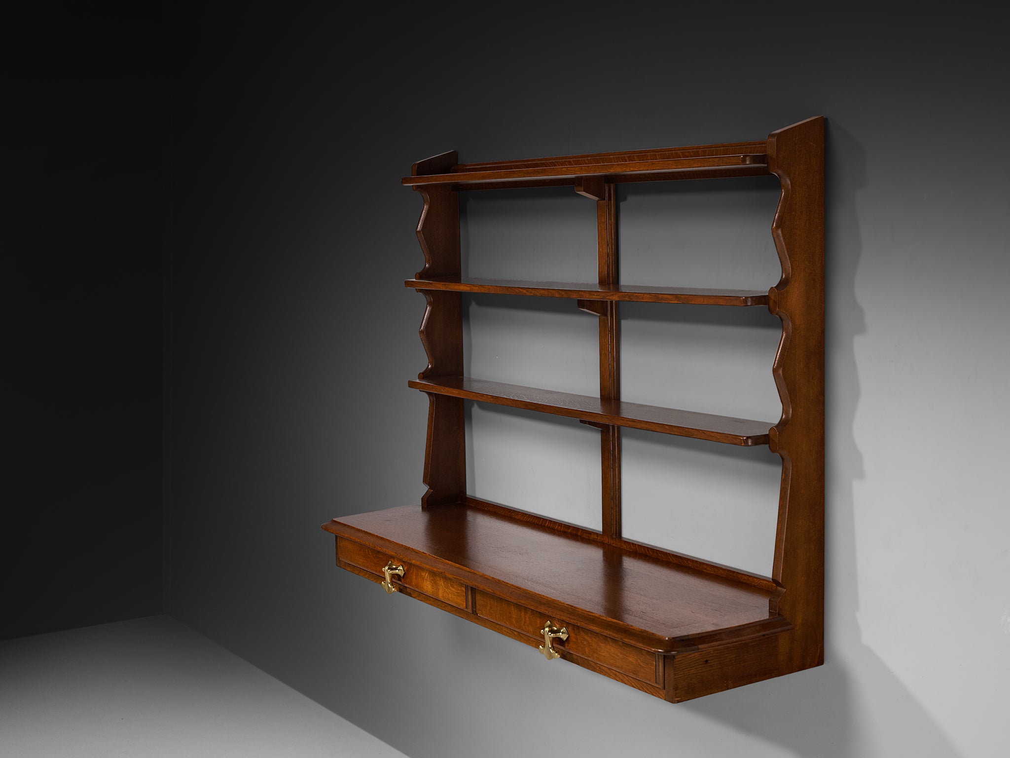 Guillerme & Chambron Wall-Mounted Shelf with Drawers in Solid Oak Case pieces and storage cabinets Morentz