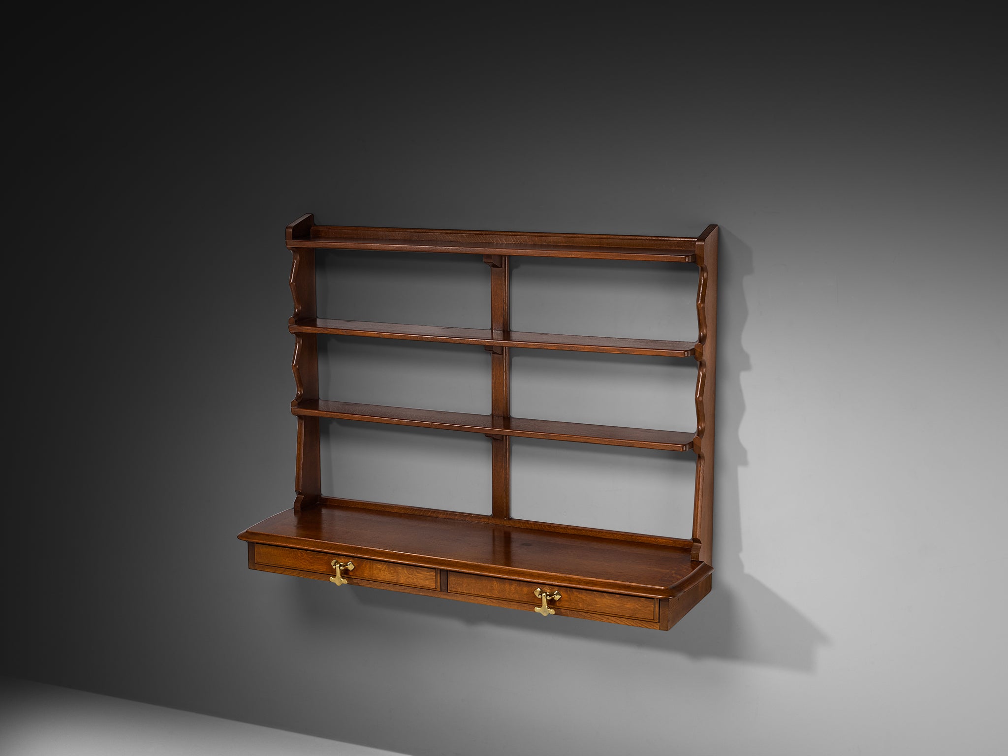 Guillerme & Chambron Wall-Mounted Shelf with Drawers in Solid Oak Case pieces and storage cabinets Morentz