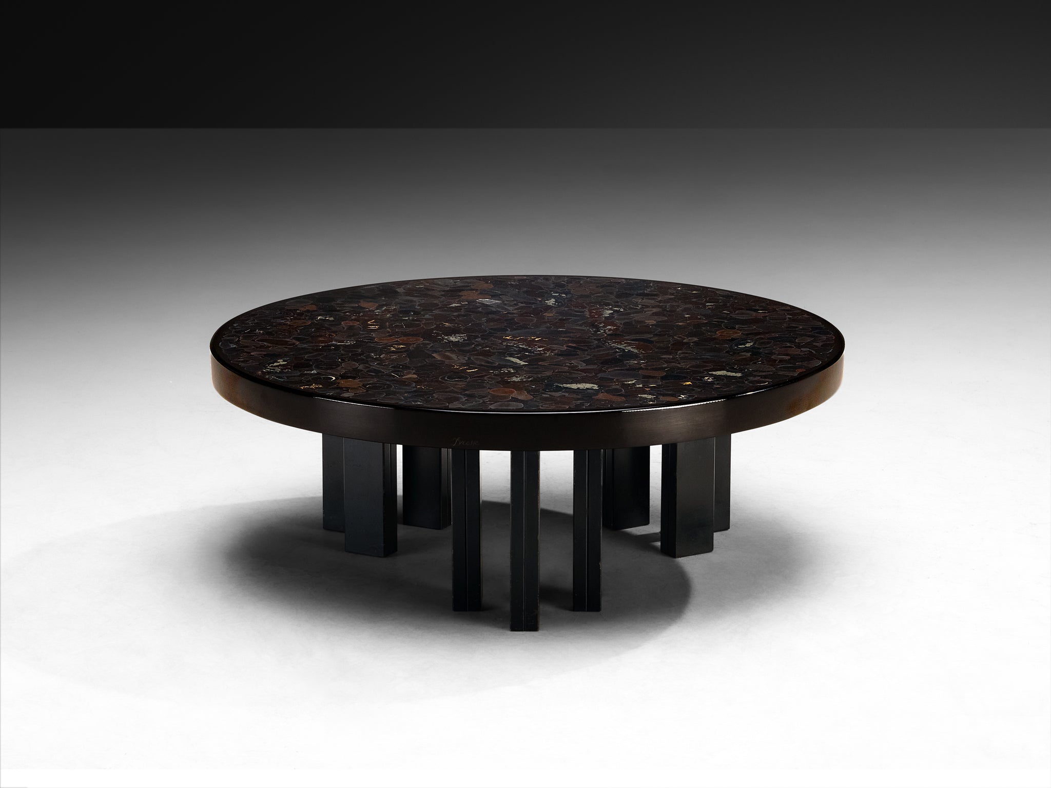 Rare Jean Claude Dresse Mosaic Coffee Table in Hematite Tables Morentz