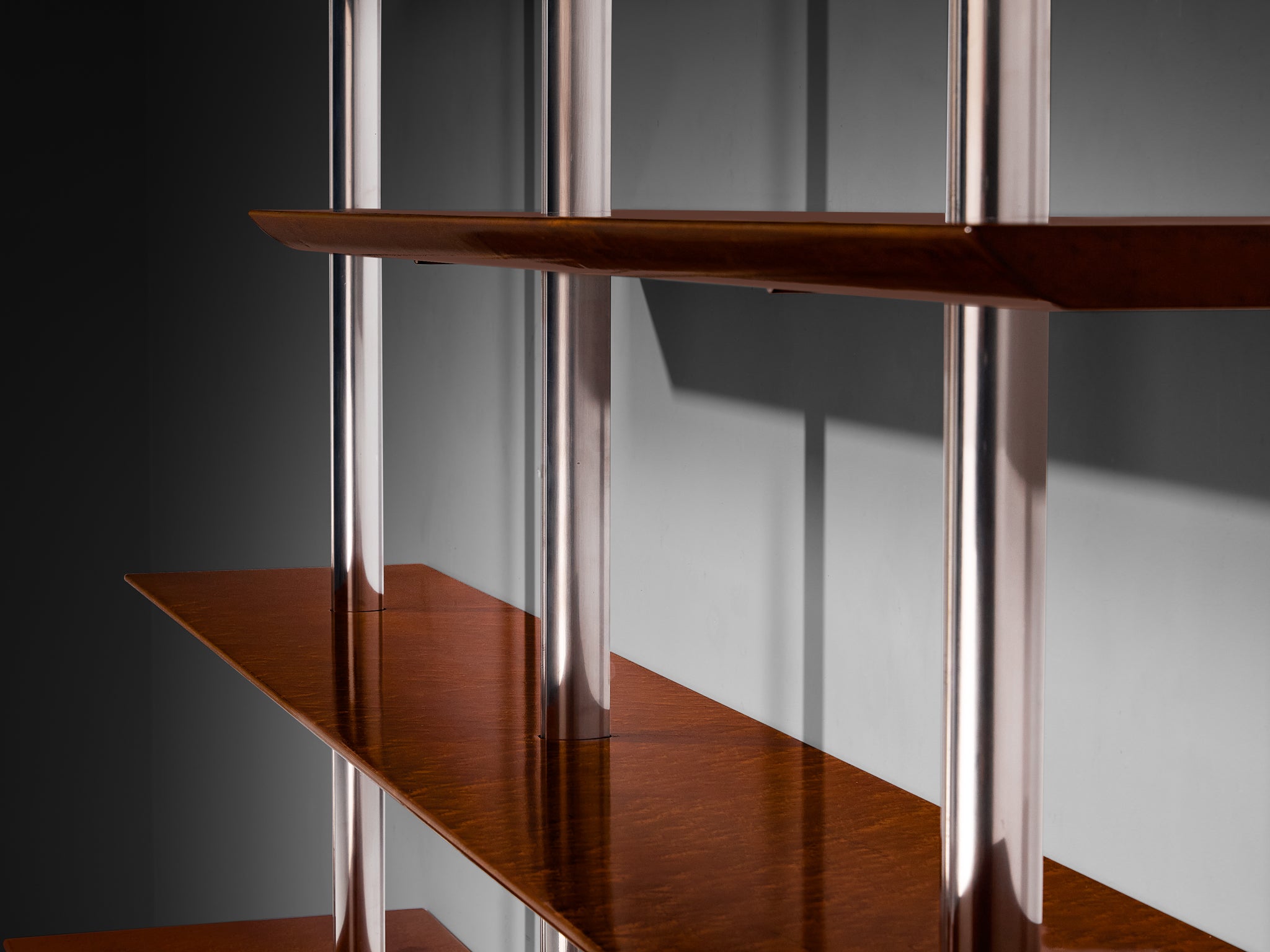 Luxurious Italian Library Wall Unit in Maple and Aluminum