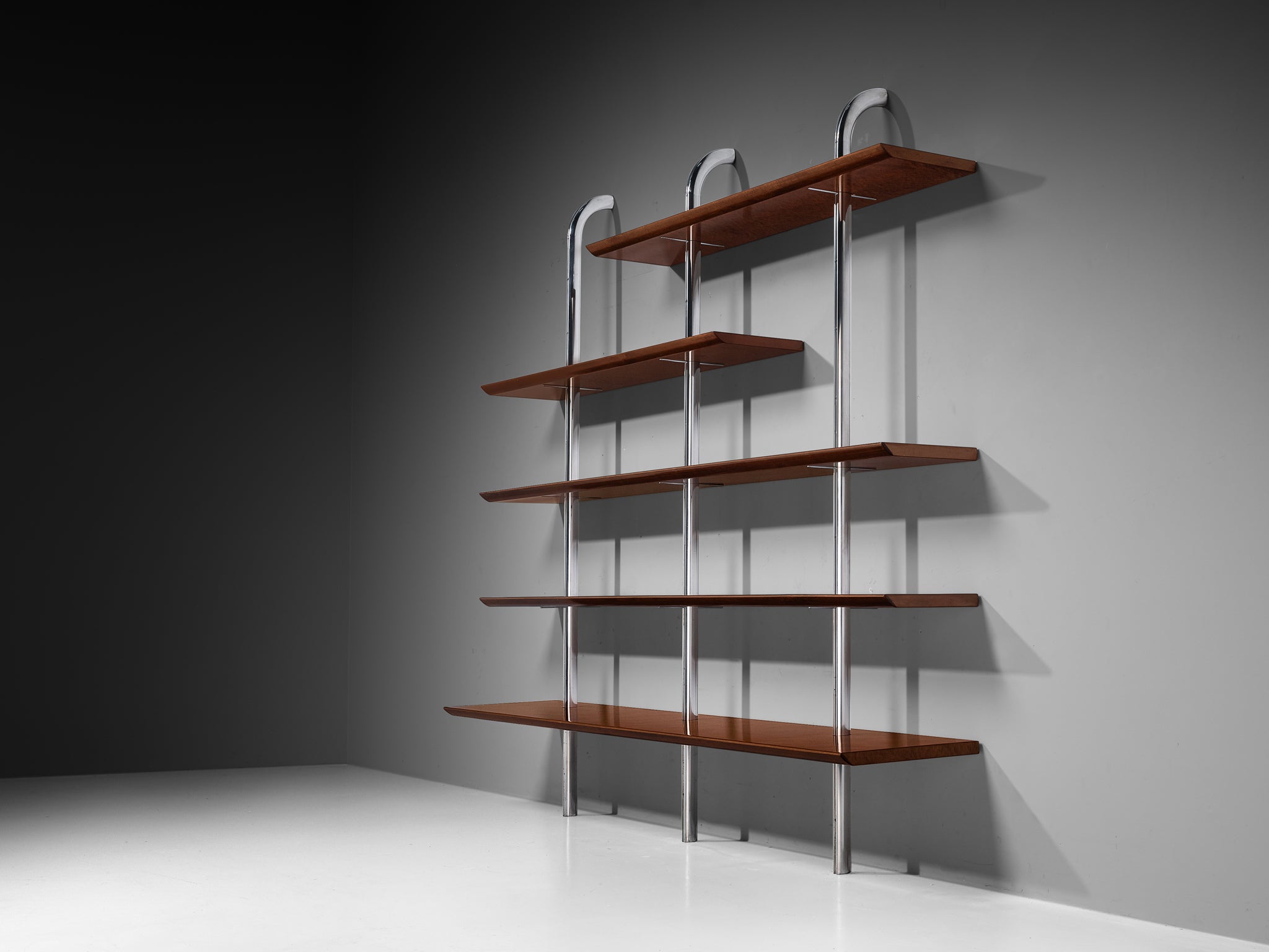 Luxurious Italian Library Wall Unit in Maple and Aluminum Case pieces and storage cabinets Morentz