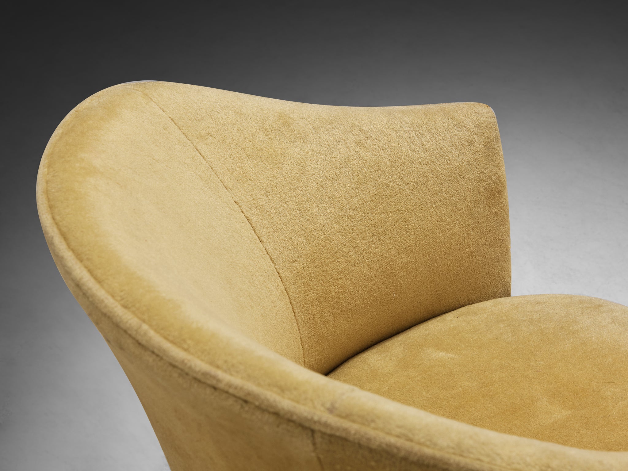 Pair of Art Deco Curved Lounge Chairs in Camel Beige Fabric Seating Morentz