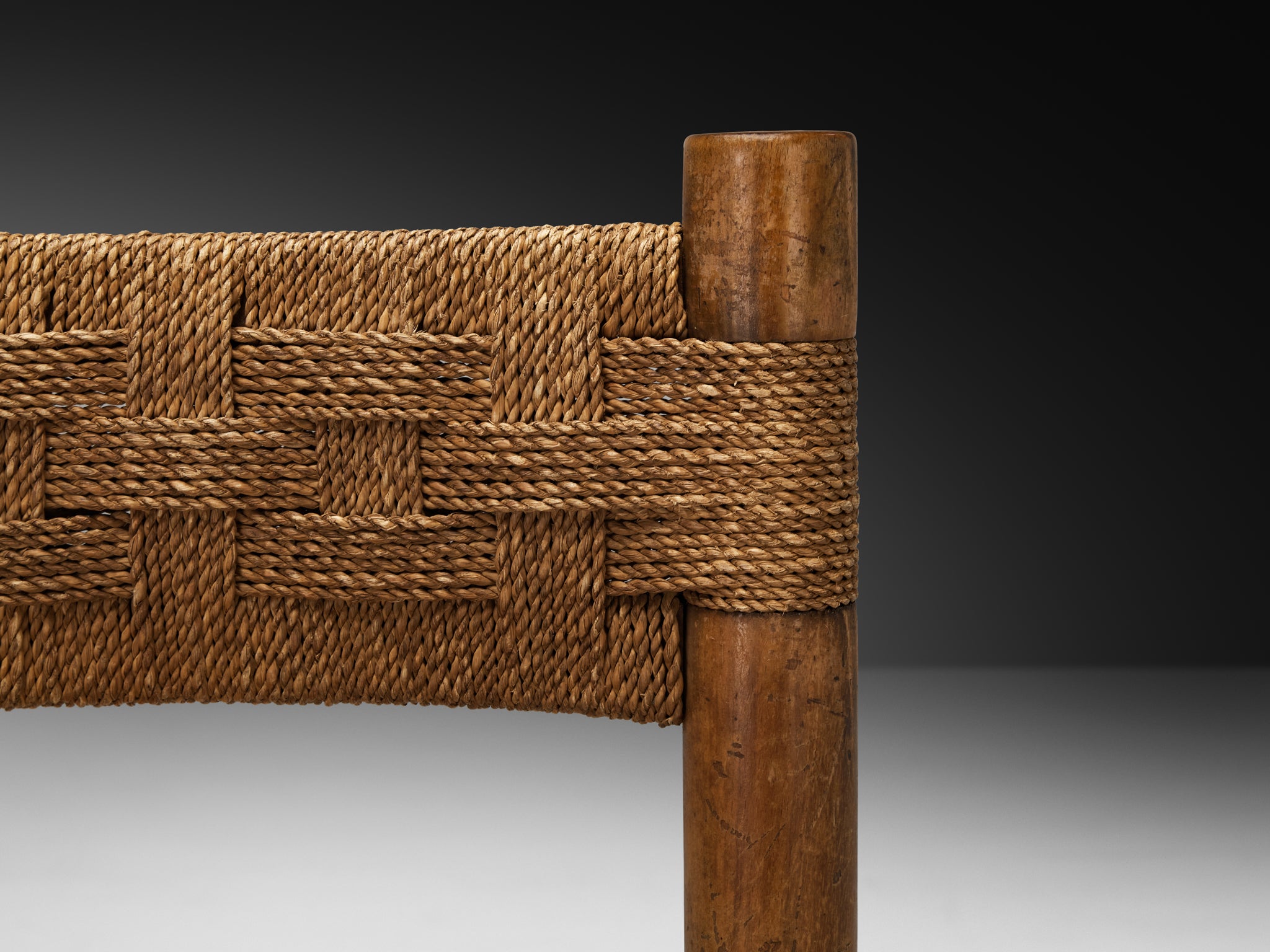 French Mid-Century Rustic Modern Dining Chairs in Wood and Rush