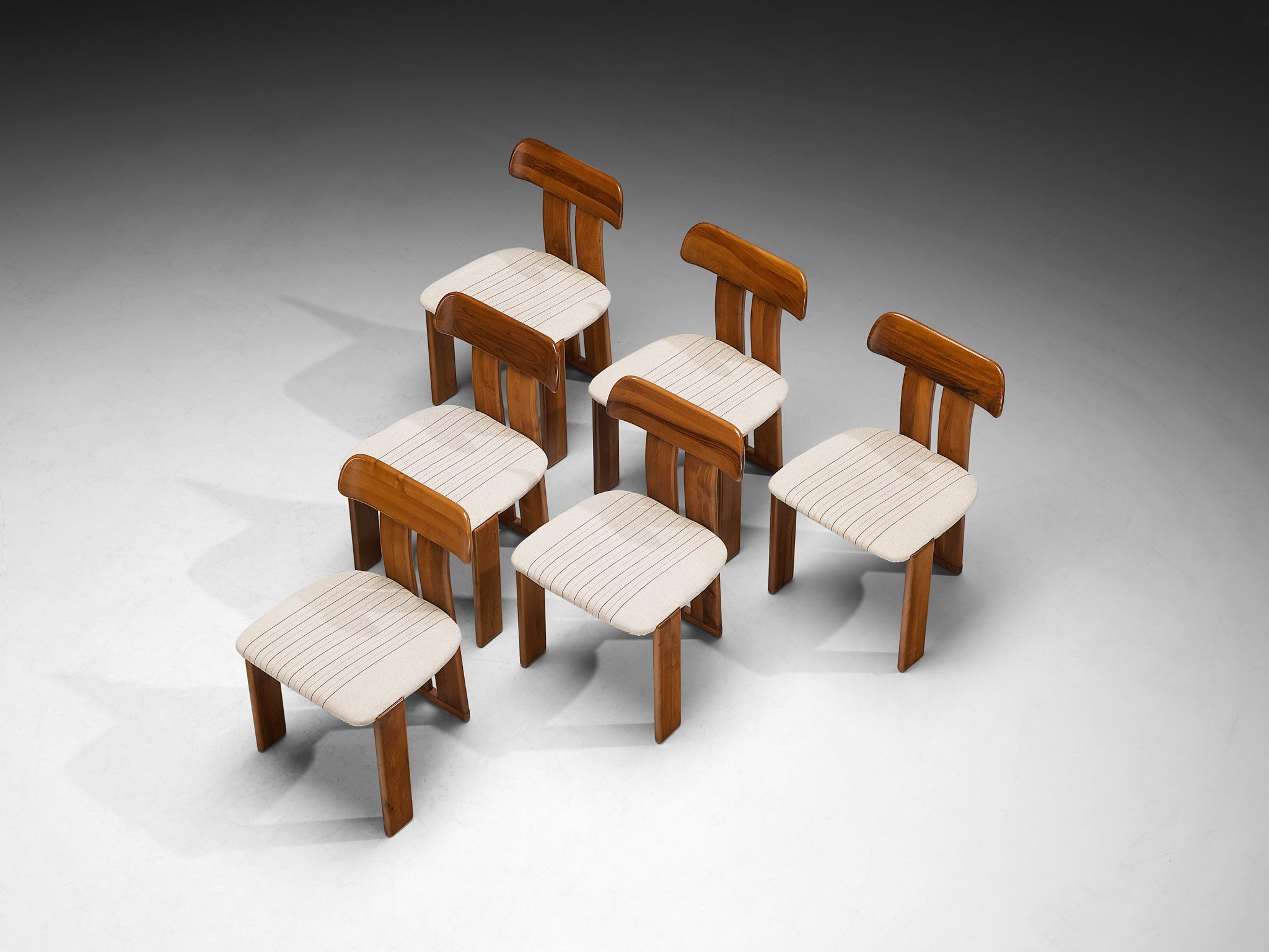 Mario Marenco for Mobil Girgi Set of Six 'Sapporo' Dining Chairs in Walnut and White Upholstery Seating Morentz