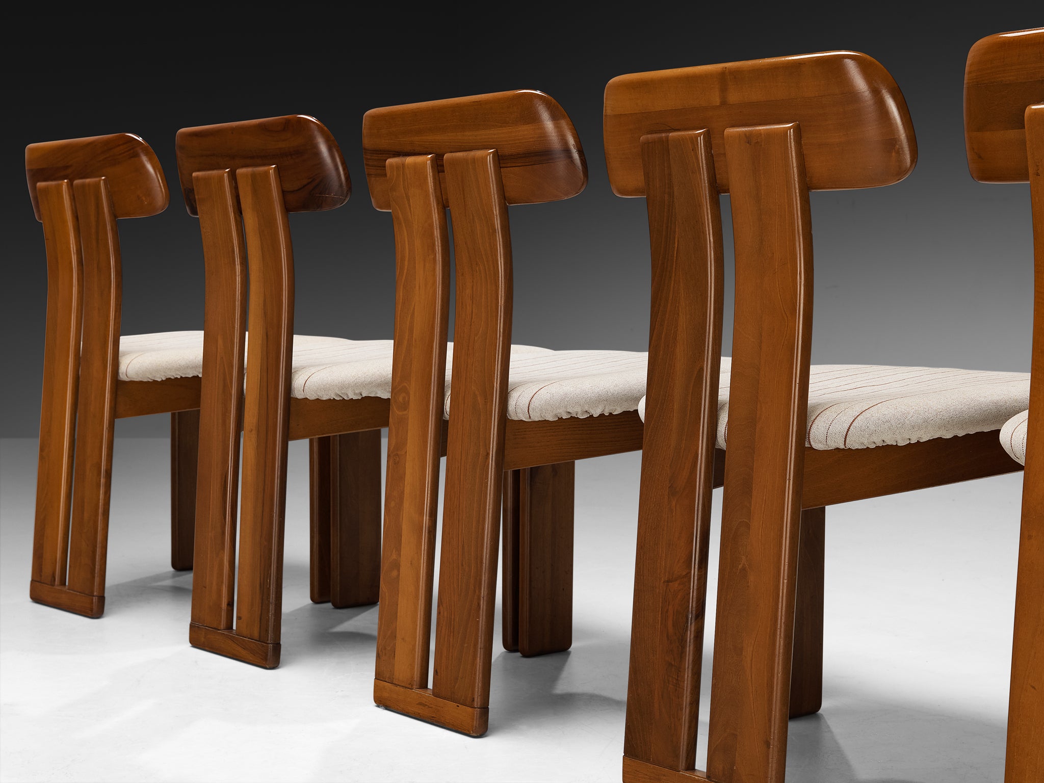 Mario Marenco for Mobil Girgi Set of Six 'Sapporo' Dining Chairs in Walnut and White Upholstery
