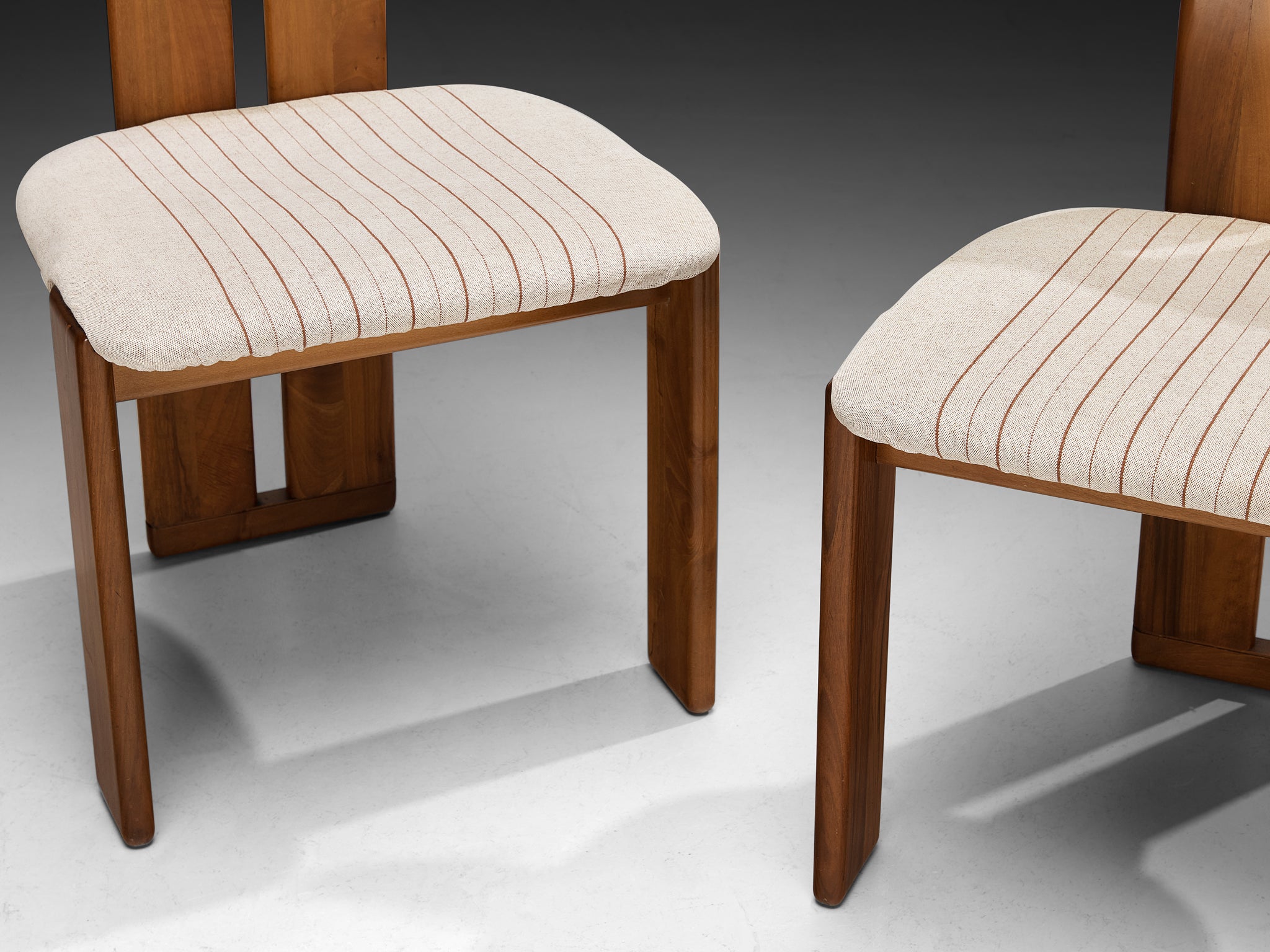 Mario Marenco for Mobil Girgi Set of Six 'Sapporo' Dining Chairs in Walnut and White Upholstery Seating Morentz
