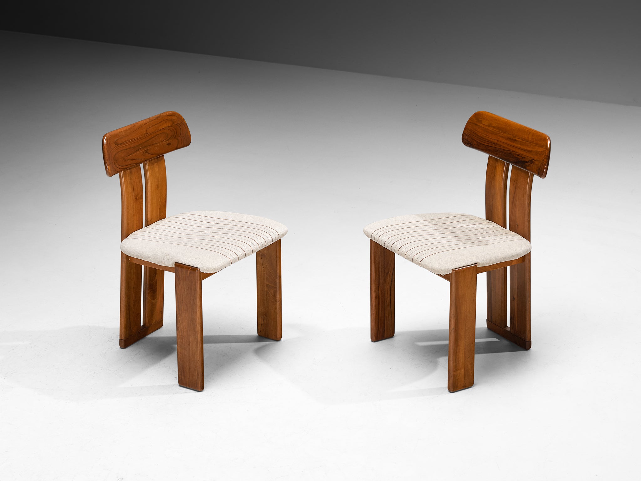 Mario Marenco for Mobil Girgi Set of Six 'Sapporo' Dining Chairs in Walnut and White Upholstery Seating Morentz