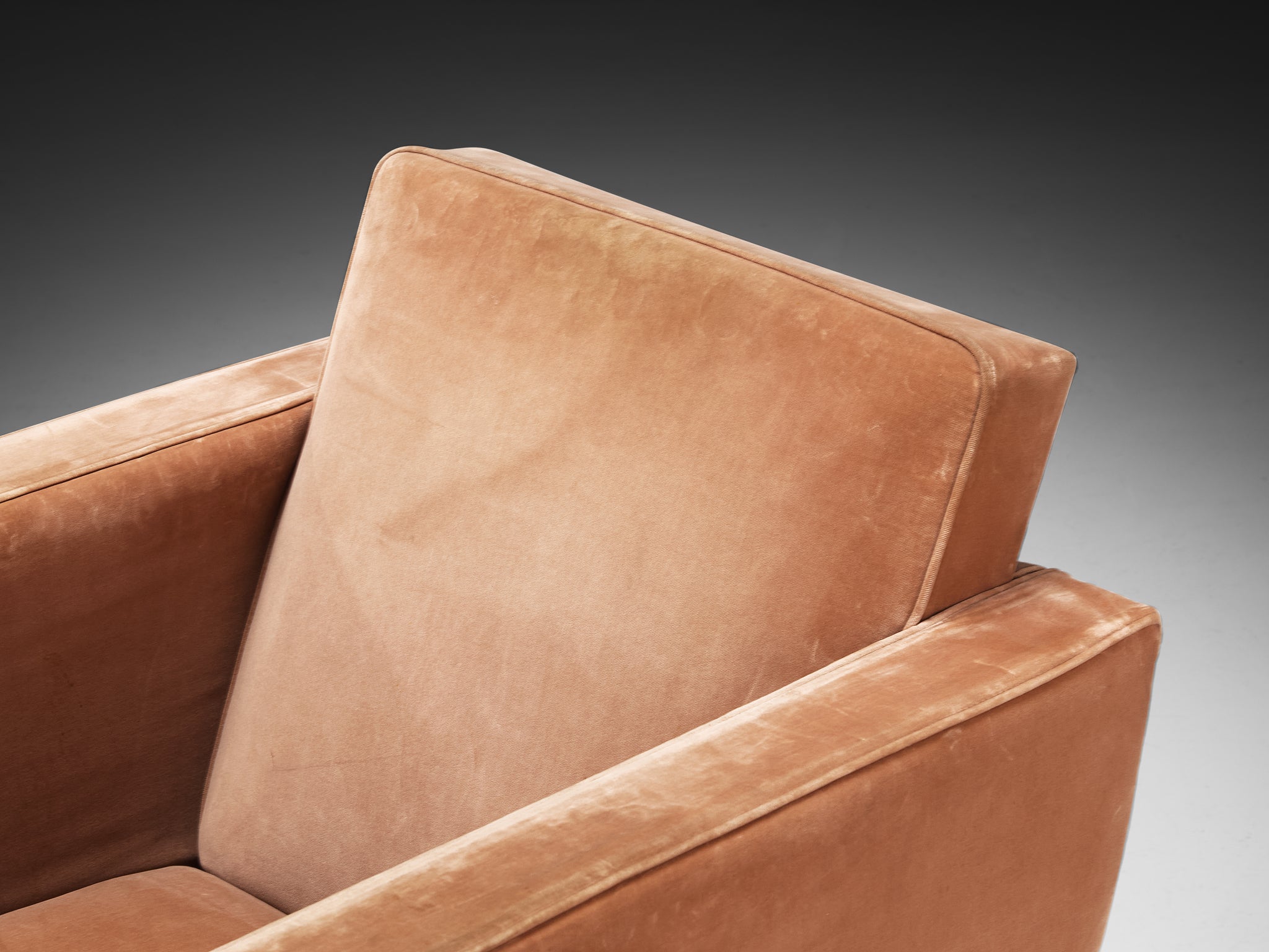 French Art Deco Pair of Club Chairs in Peach Brown Velvet and Mahogany Seating Morentz