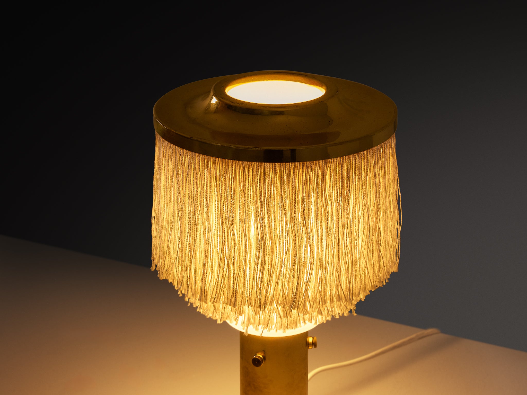 Hans-Agne Jakobsson Pair of 'Fringe' Table Lamps in Silk and Brass Lighting Morentz