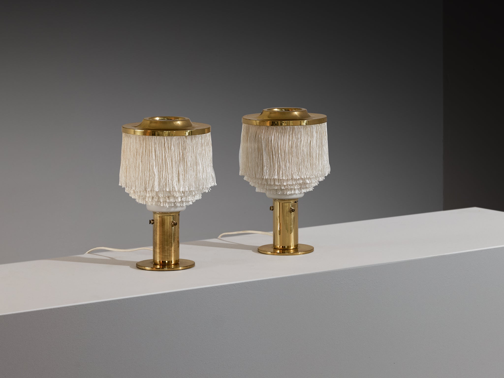 Hans-Agne Jakobsson Pair of 'Fringe' Table Lamps in Silk and Brass Lighting Morentz