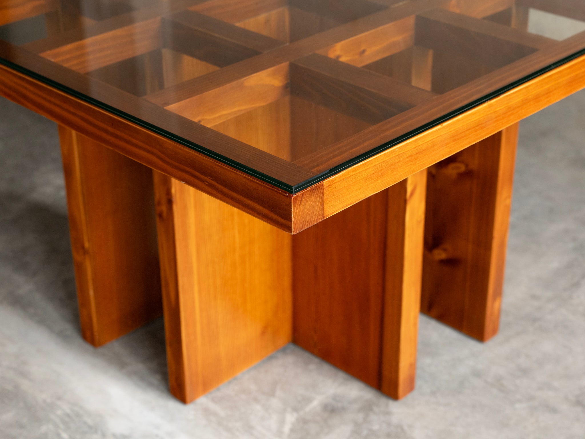 Gianfranco Fini for Poltronova 'Regolo' Square Dining Table in Pine and Glass