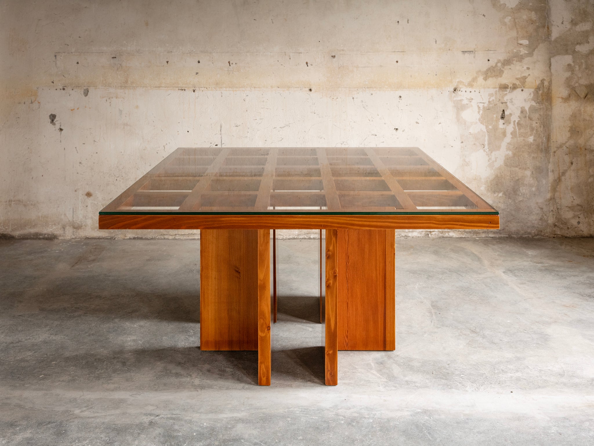Gianfranco Fini for Poltronova 'Regolo' Square Dining Table in Pine and Glass Tables Morentz