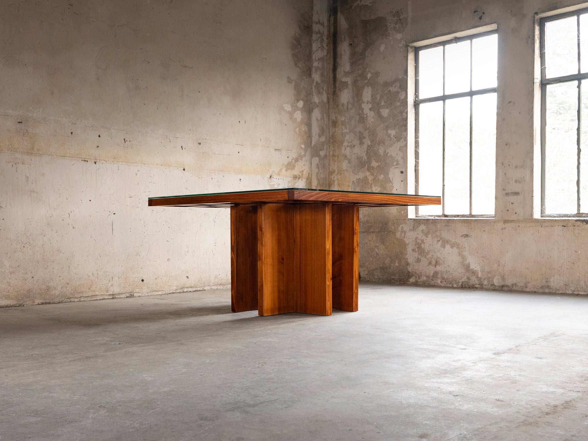 Gianfranco Fini for Poltronova 'Regolo' Square Dining Table in Pine and Glass Tables Morentz