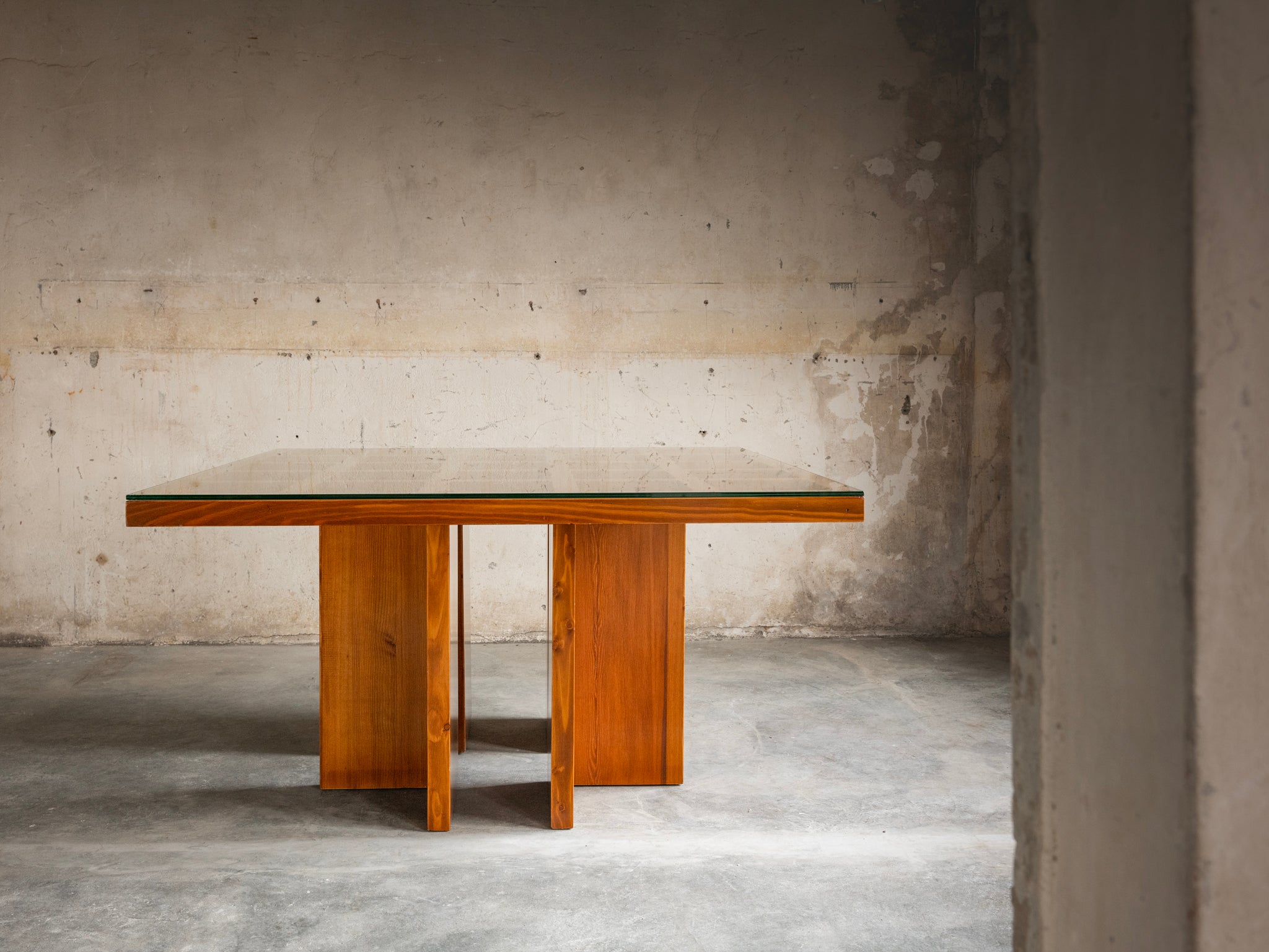 Gianfranco Fini for Poltronova 'Regolo' Square Dining Table in Pine and Glass Tables Morentz