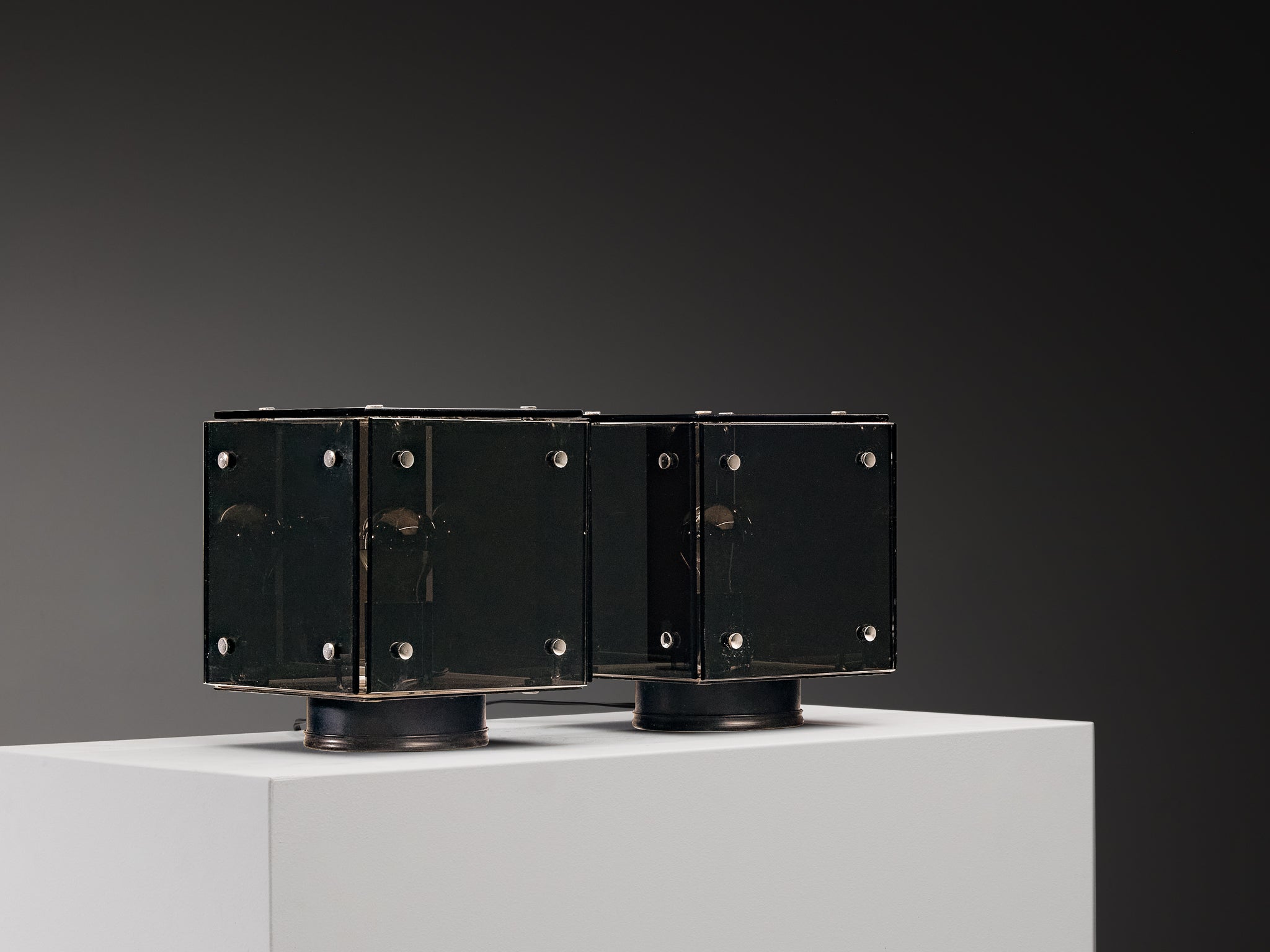 Studio A.R.D.I.T.I. for Nucleo Sormani Pair of 'Prismar' Table Lamps in Mirrored Glass Lighting Morentz