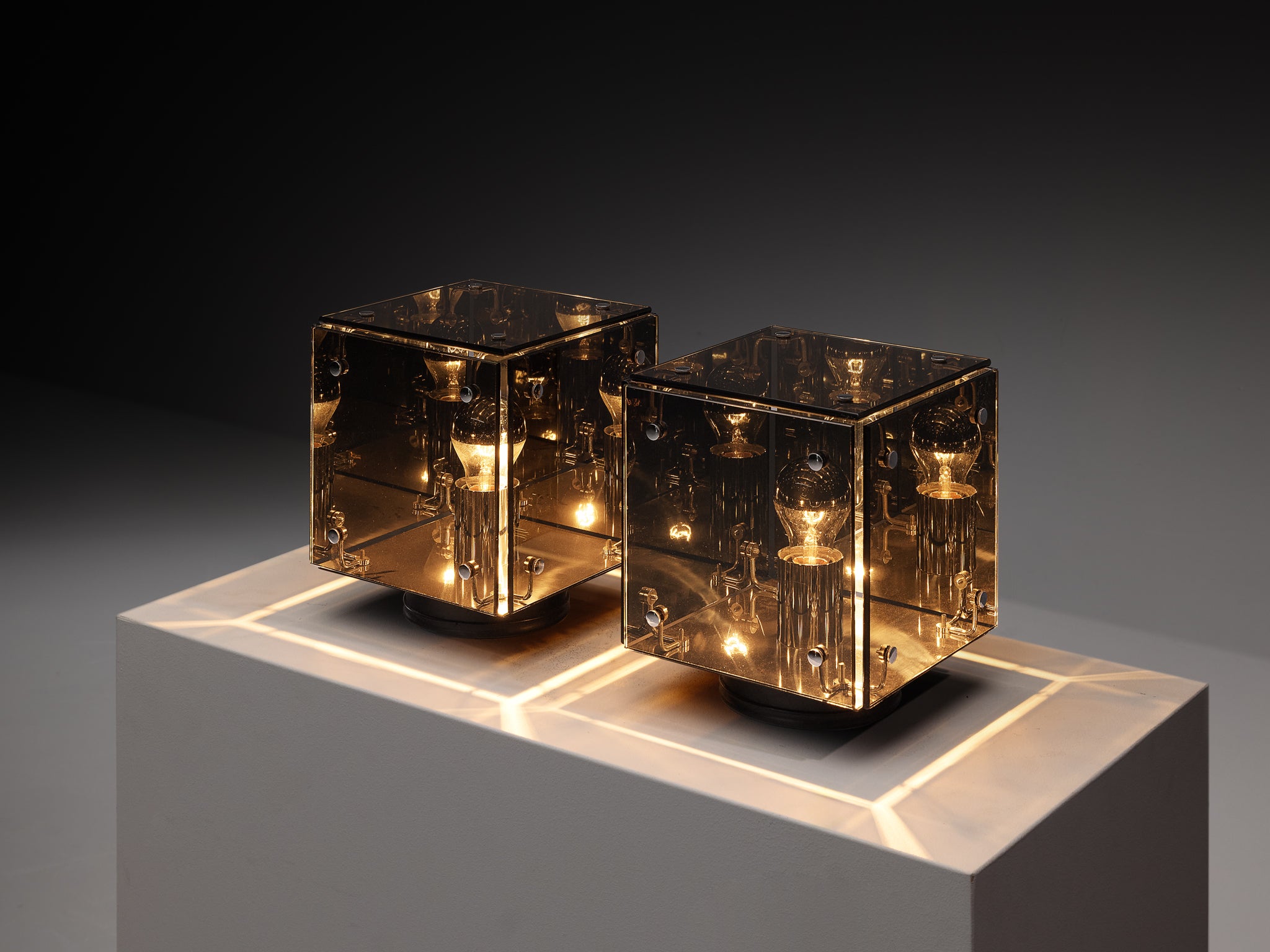 Studio A.R.D.I.T.I. for Nucleo Sormani Pair of 'Prismar' Table Lamps in Mirrored Glass Lighting Morentz