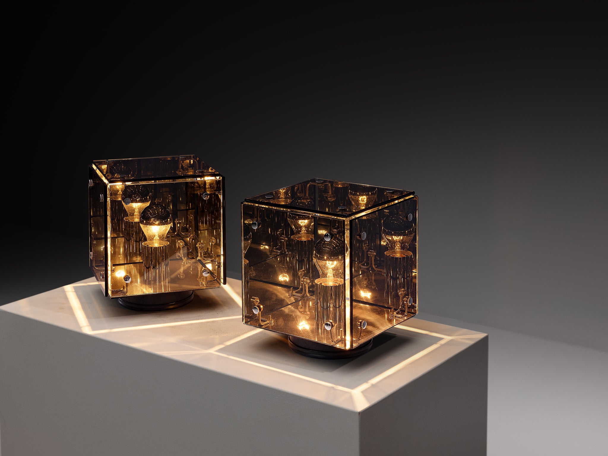 Studio A.R.D.I.T.I. for Nucleo Sormani Pair of 'Prismar' Table Lamps in Mirrored Glass Lighting Morentz