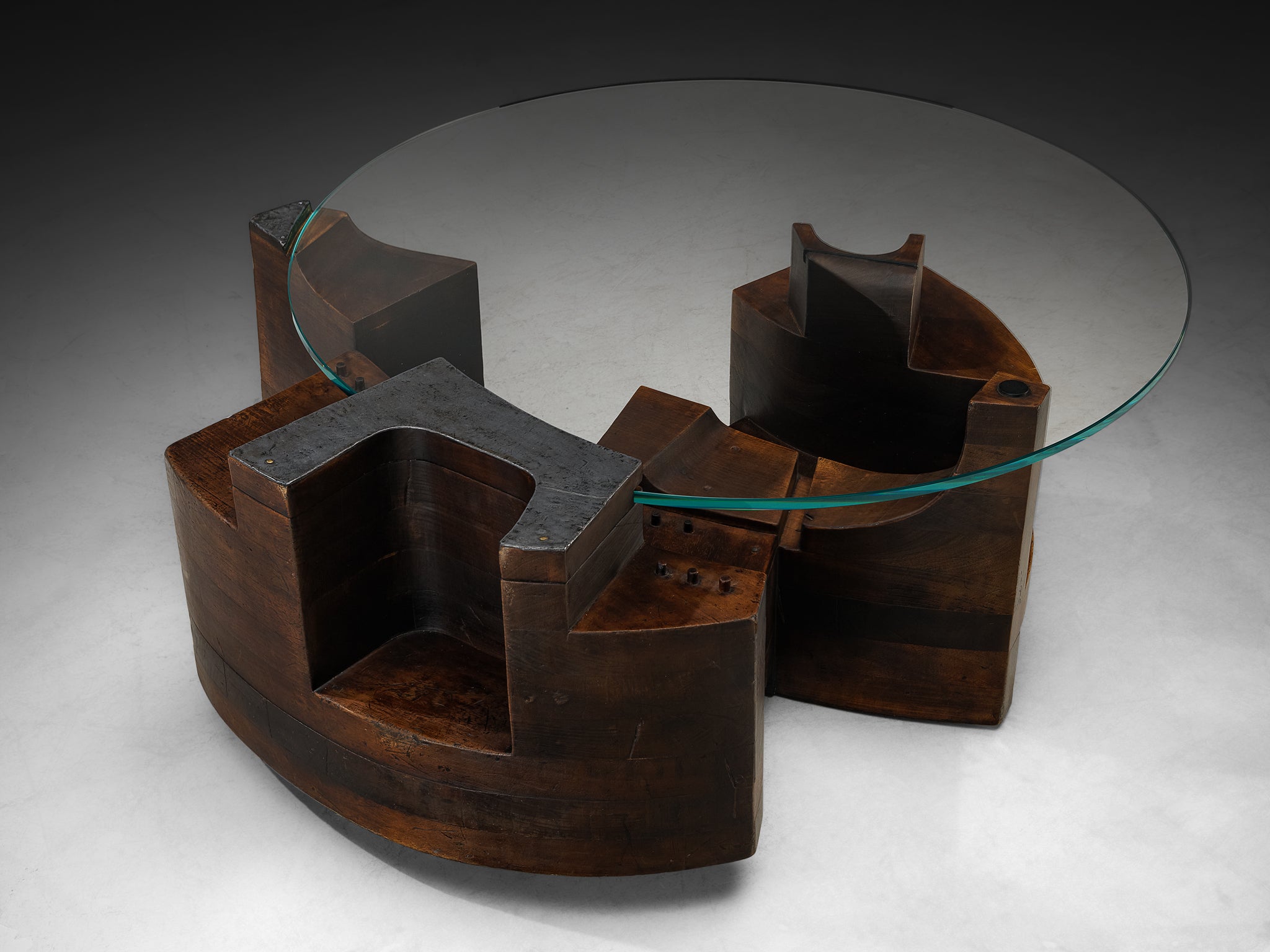 Nerone & Patuzzi for Gruppo NP2 'C10T' Coffee Table in Wood and Crystal Glass Tables Morentz