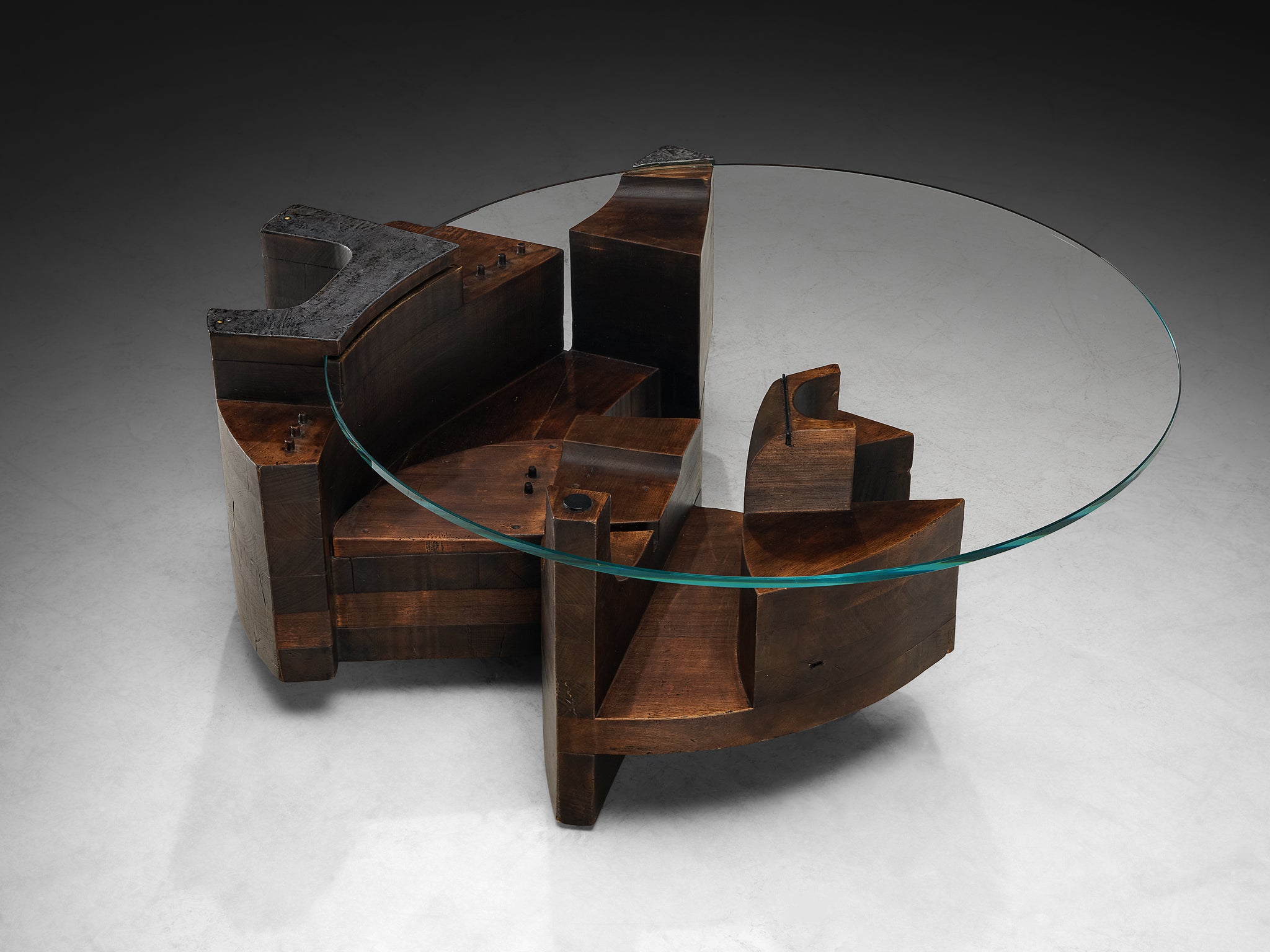Nerone & Patuzzi for Gruppo NP2 'C10T' Coffee Table in Wood and Crystal Glass Tables Morentz