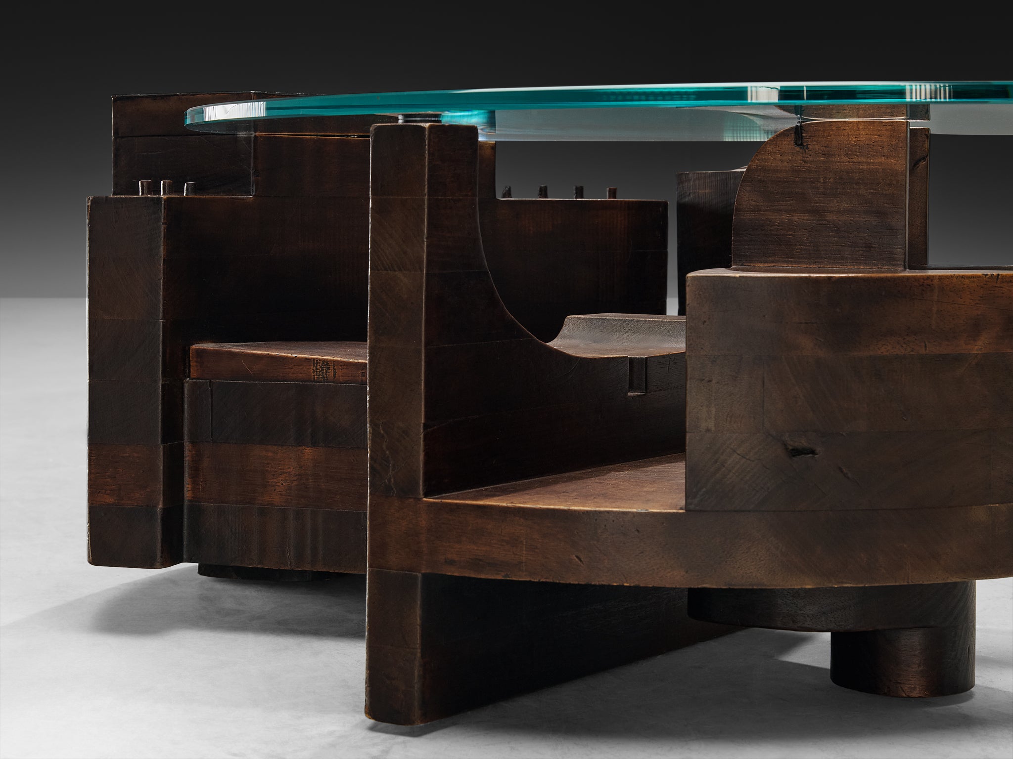 Nerone & Patuzzi for Gruppo NP2 'C10T' Coffee Table in Wood and Crystal Glass Tables Morentz