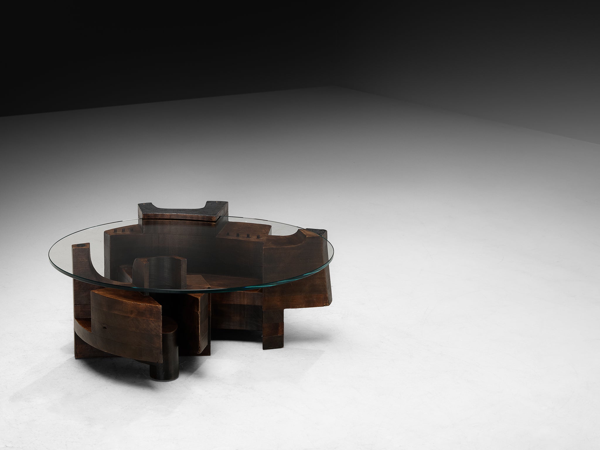 Nerone & Patuzzi for Gruppo NP2 'C10T' Coffee Table in Wood and Crystal Glass Tables Morentz