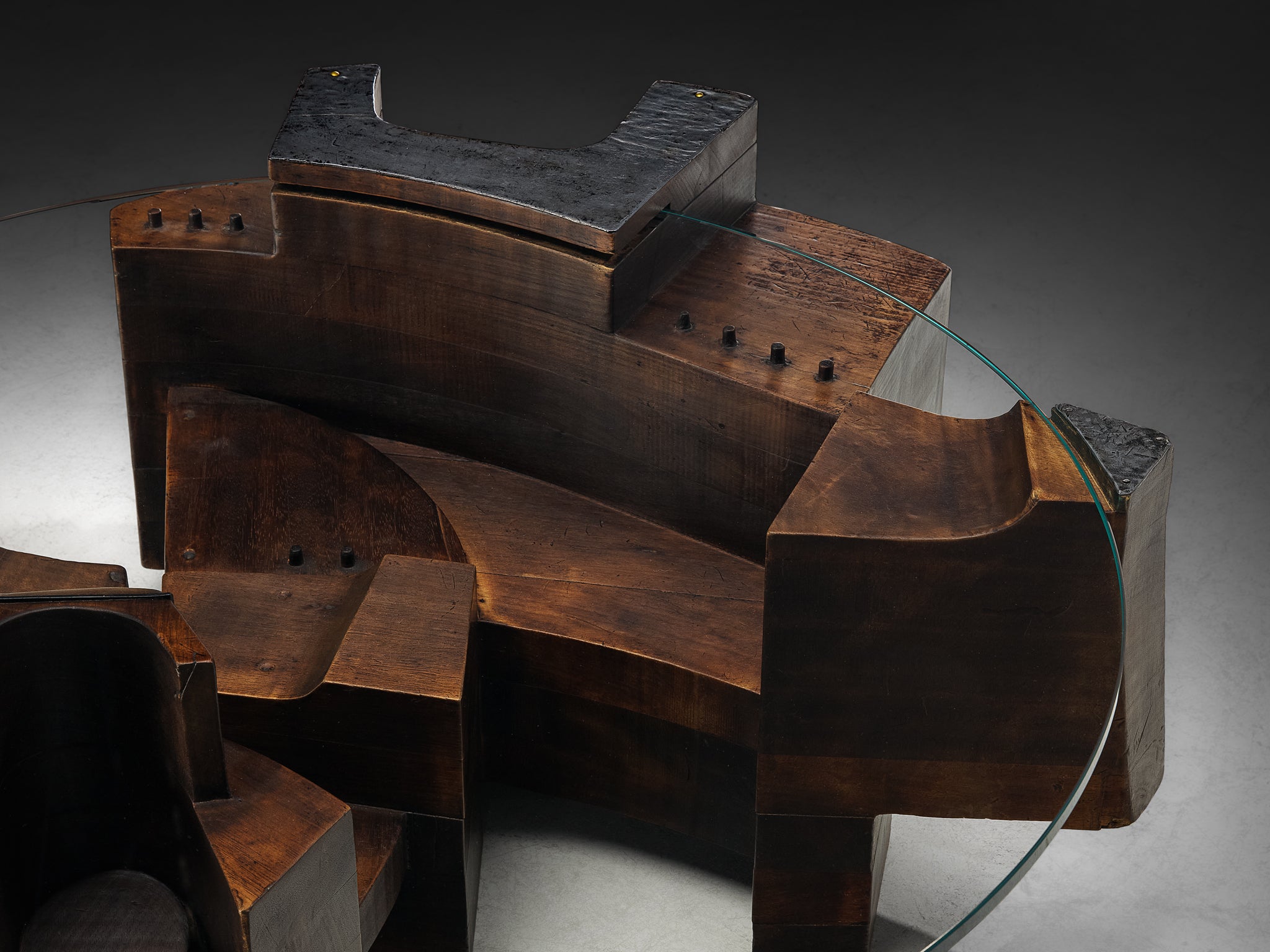 Nerone & Patuzzi for Gruppo NP2 'C10T' Coffee Table in Wood and Crystal Glass Tables Morentz