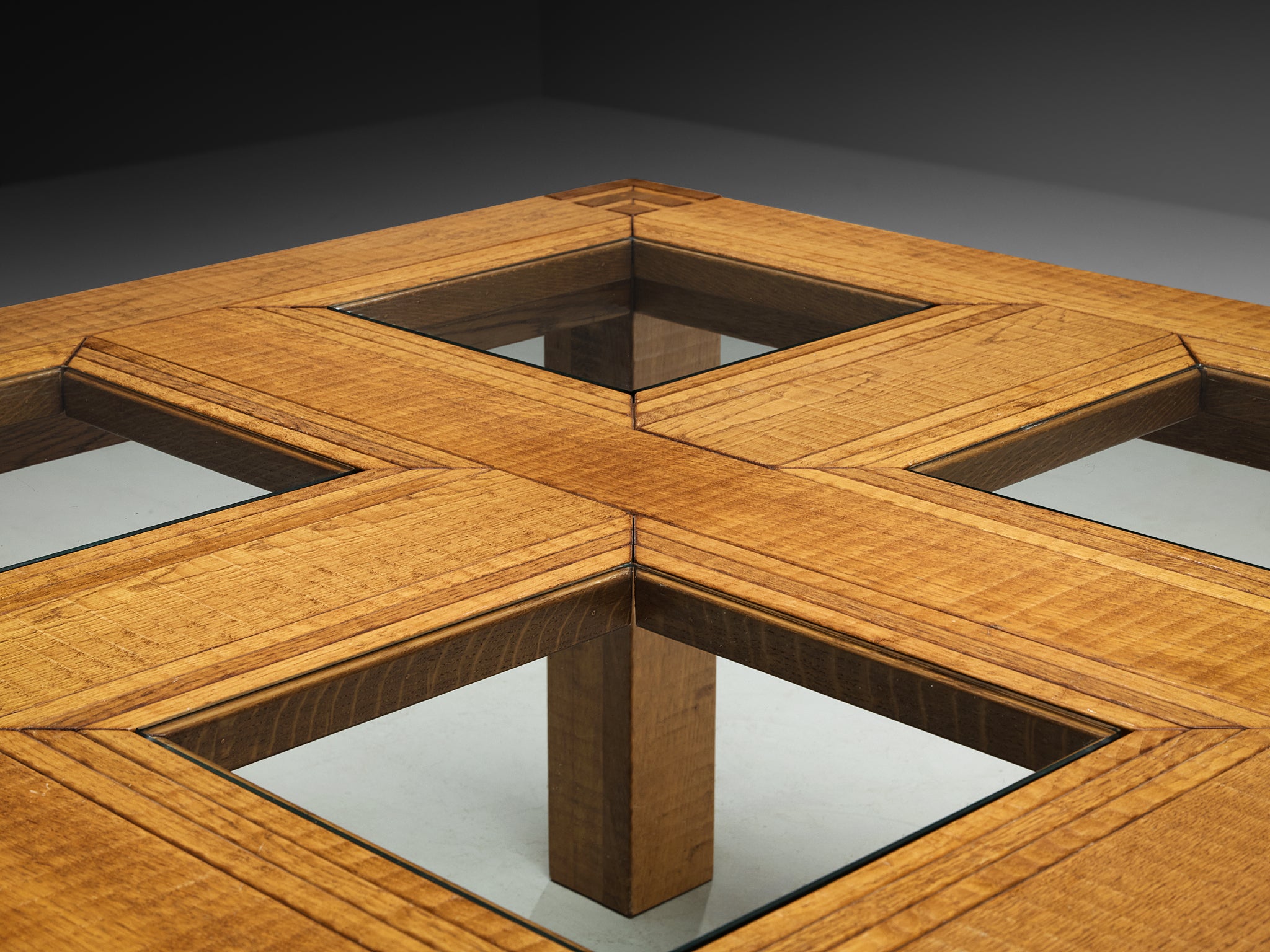 Square Italian Dining Table in Oak and Glass Tables Morentz