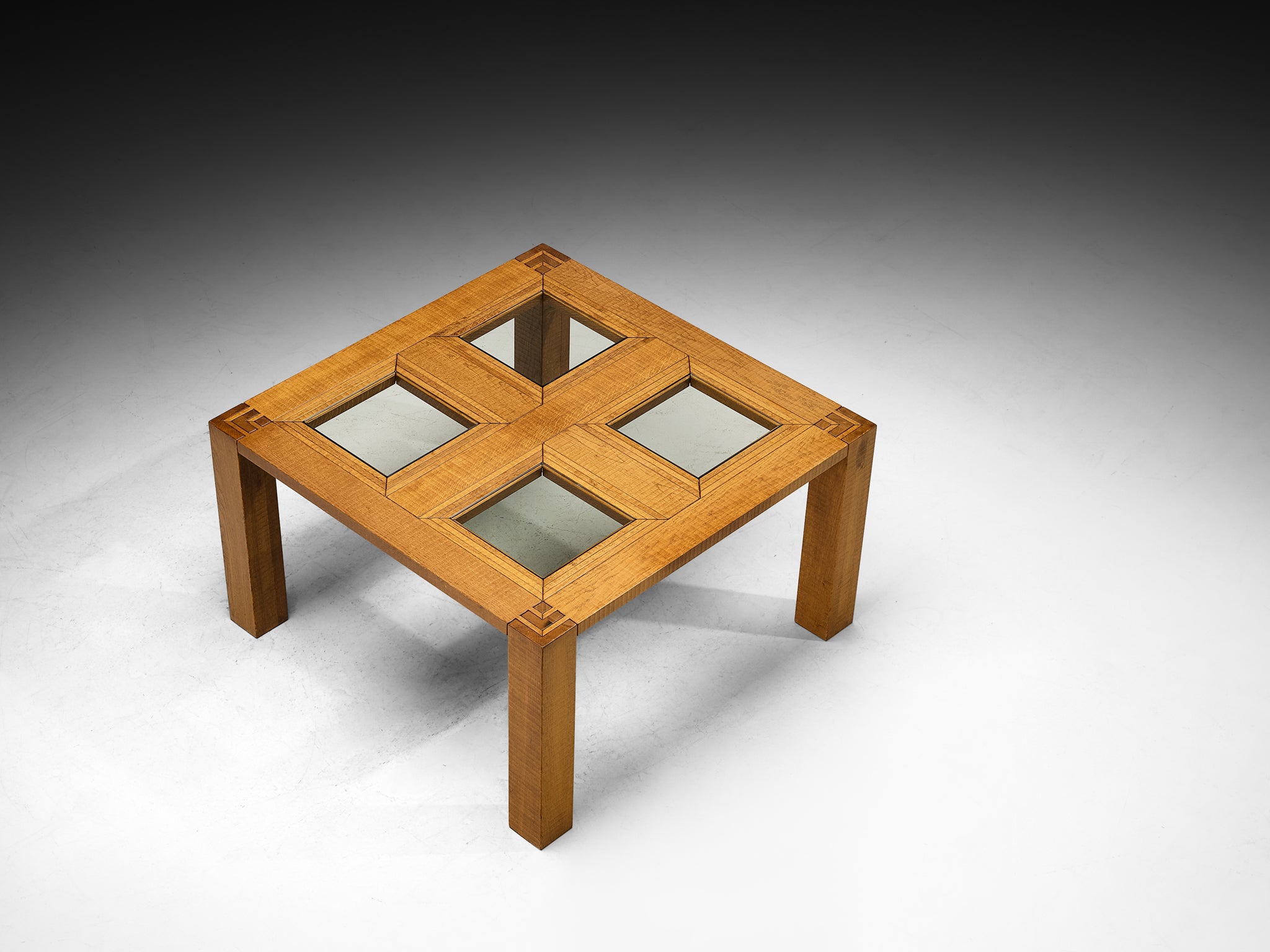 Square Italian Dining Table in Oak and Glass Tables Morentz