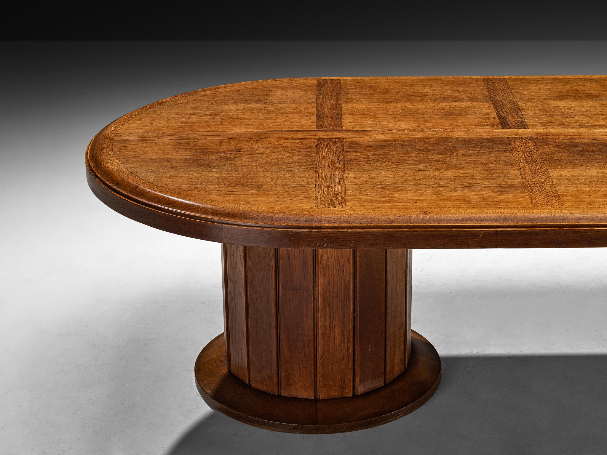 Grand Art Deco Dining Table in Oak with Inlaid Geometric Top Tables Morentz