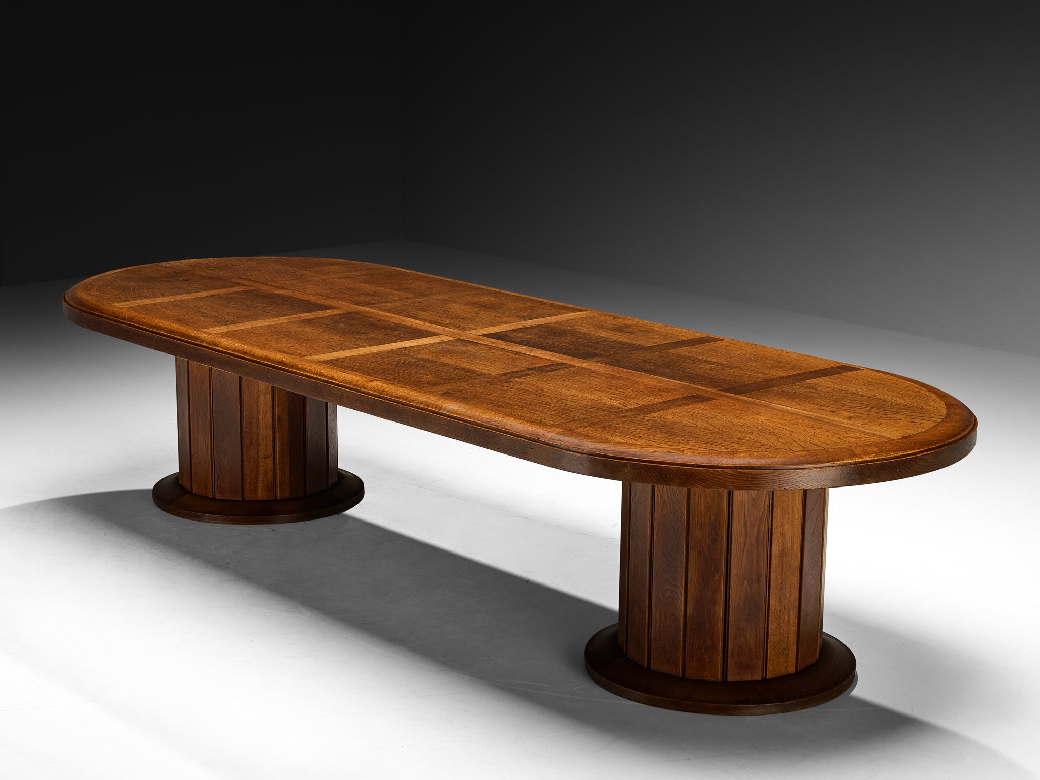 Grand Art Deco Dining Table in Oak with Inlaid Geometric Top Tables Morentz