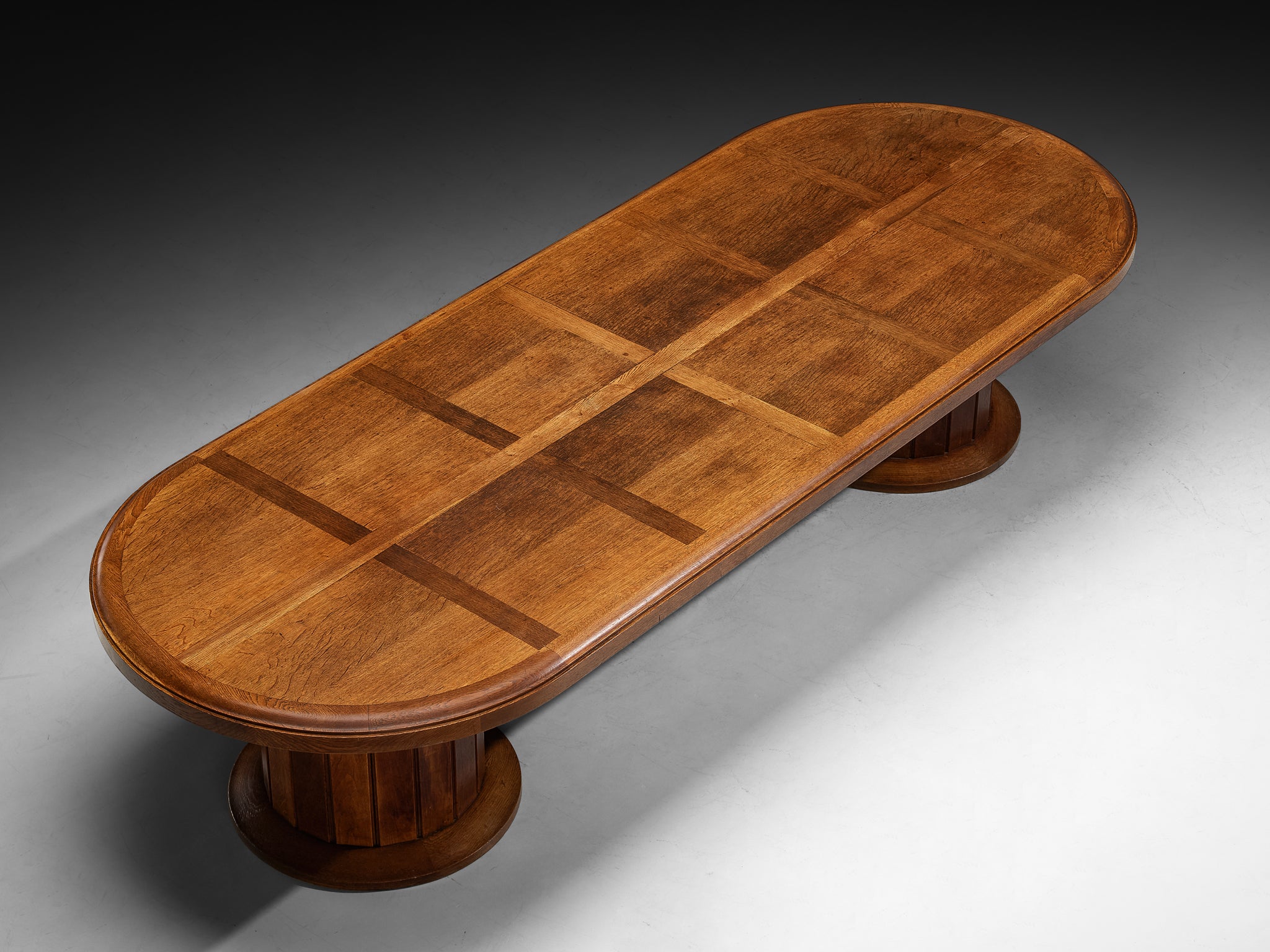 Grand Art Deco Dining Table in Oak with Inlaid Geometric Top Tables Morentz