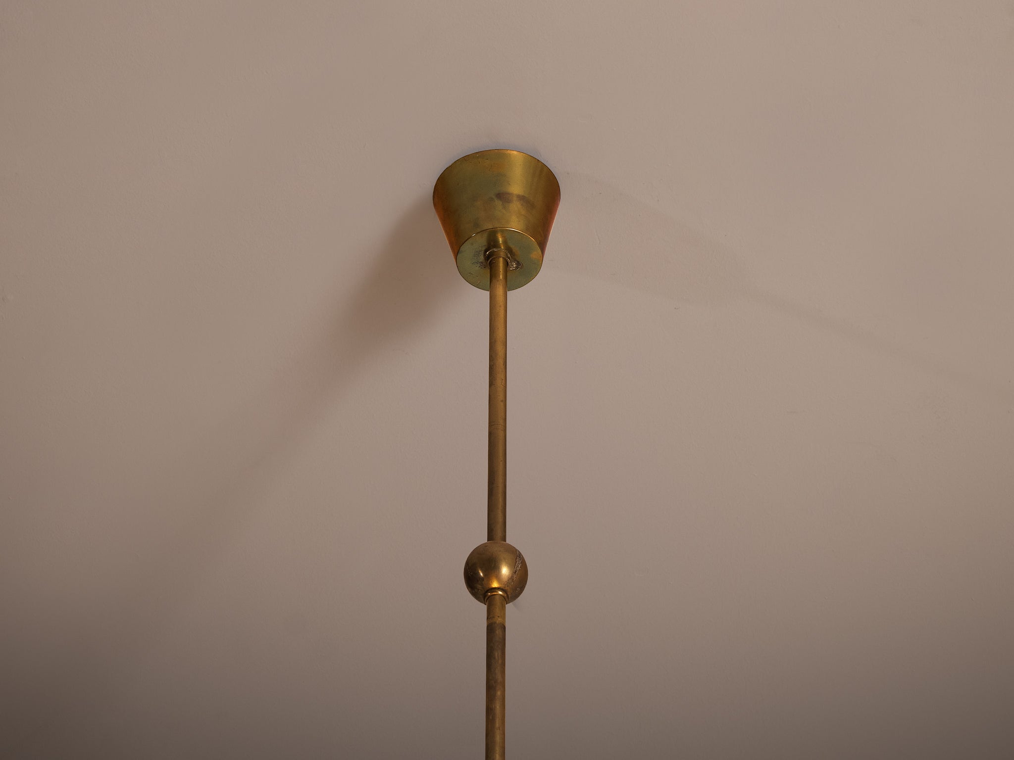 Rare Pair of Swedish 1950s Monumental Brass Pendant Lamps Lighting Morentz