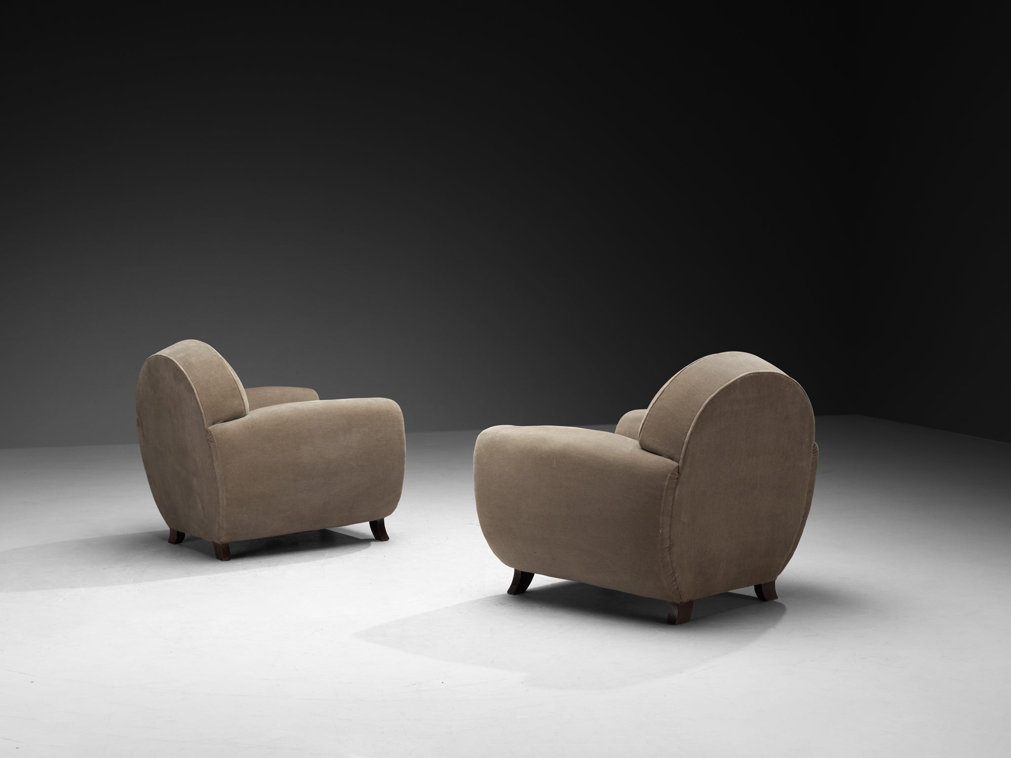 Pair of 1940s French Art Deco Lounge Chairs in Grey Velour Seating Morentz