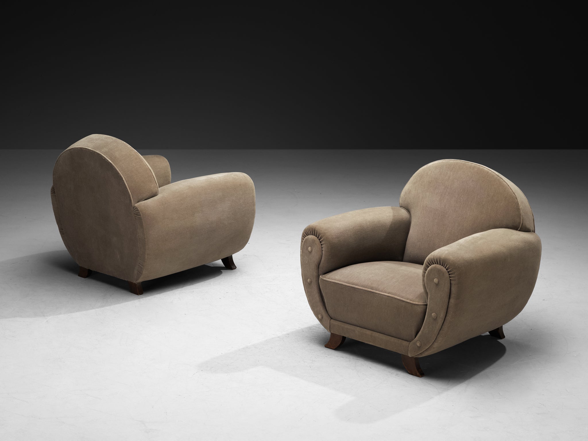 Pair of 1940s French Art Deco Lounge Chairs in Grey Velour Seating Morentz